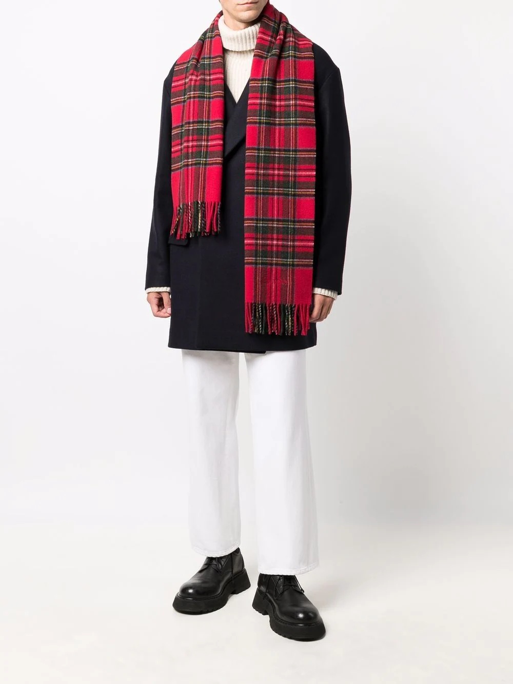 tartan-print fringed-edge scarf - 2