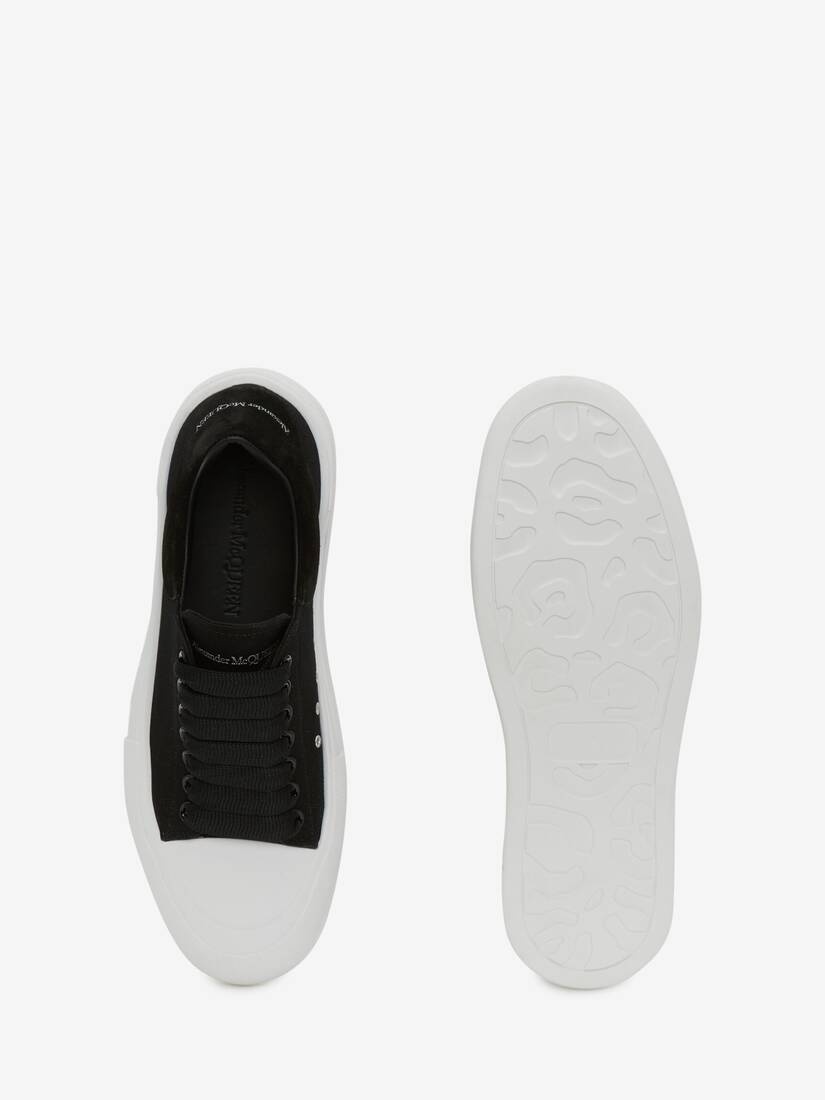 Men's Deck Lace Up Plimsoll in Black/white - 4