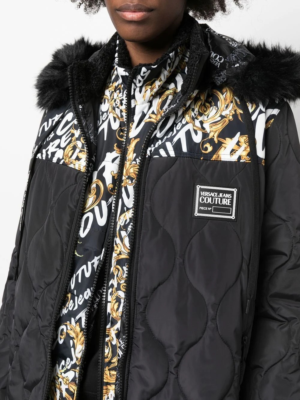graphic-print quilted coat - 5