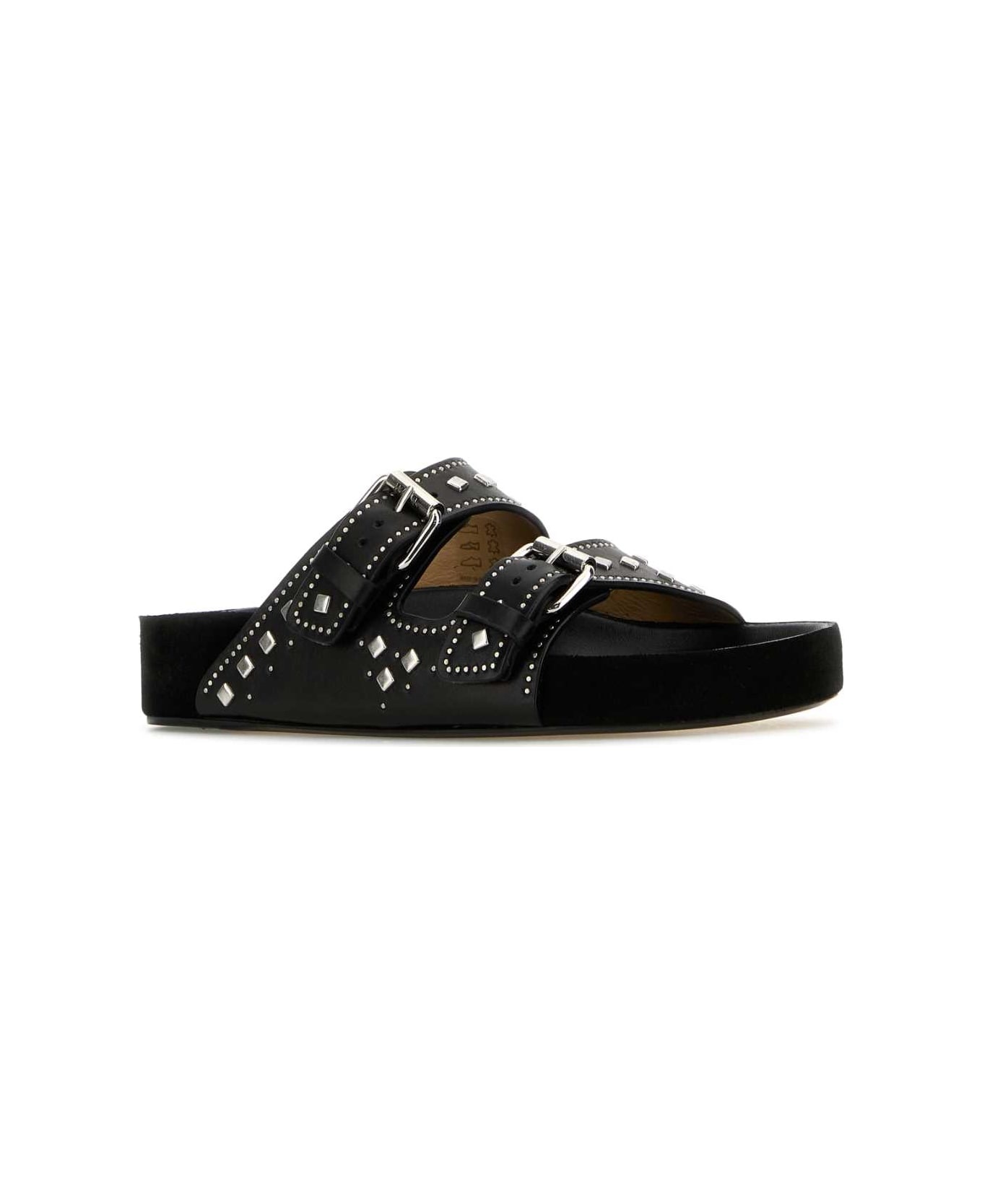 Black Leather Lennyo Slippers - 2