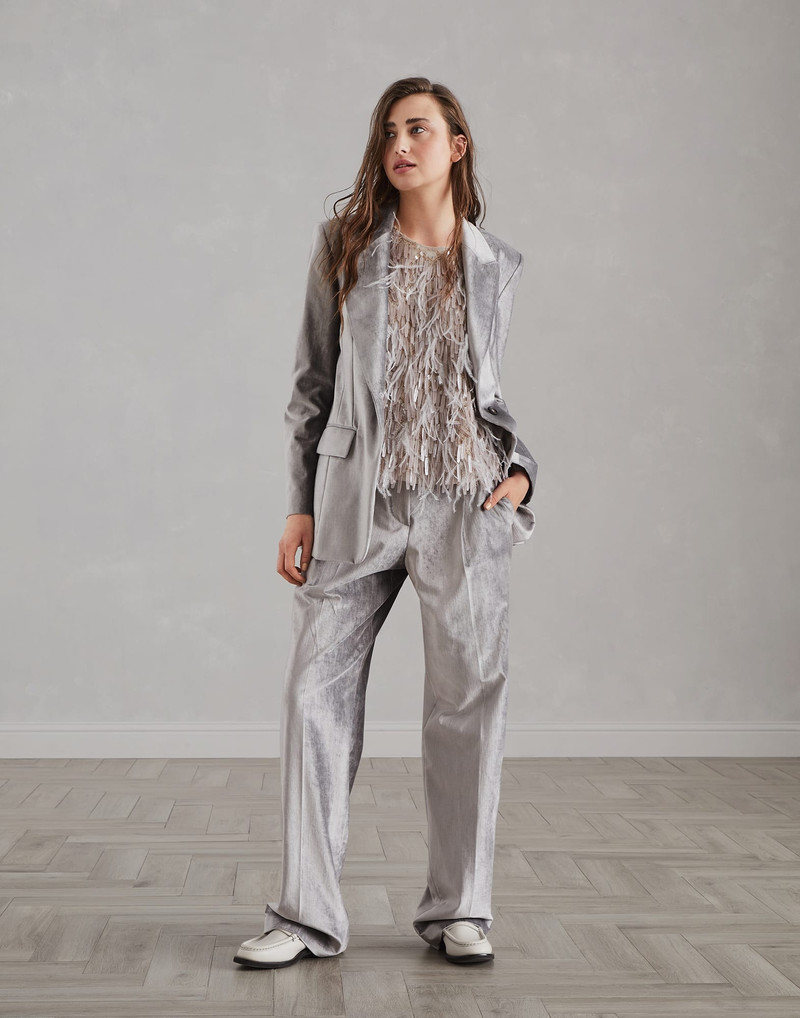 Cotton and viscose sleek velvet blazer with monili 5