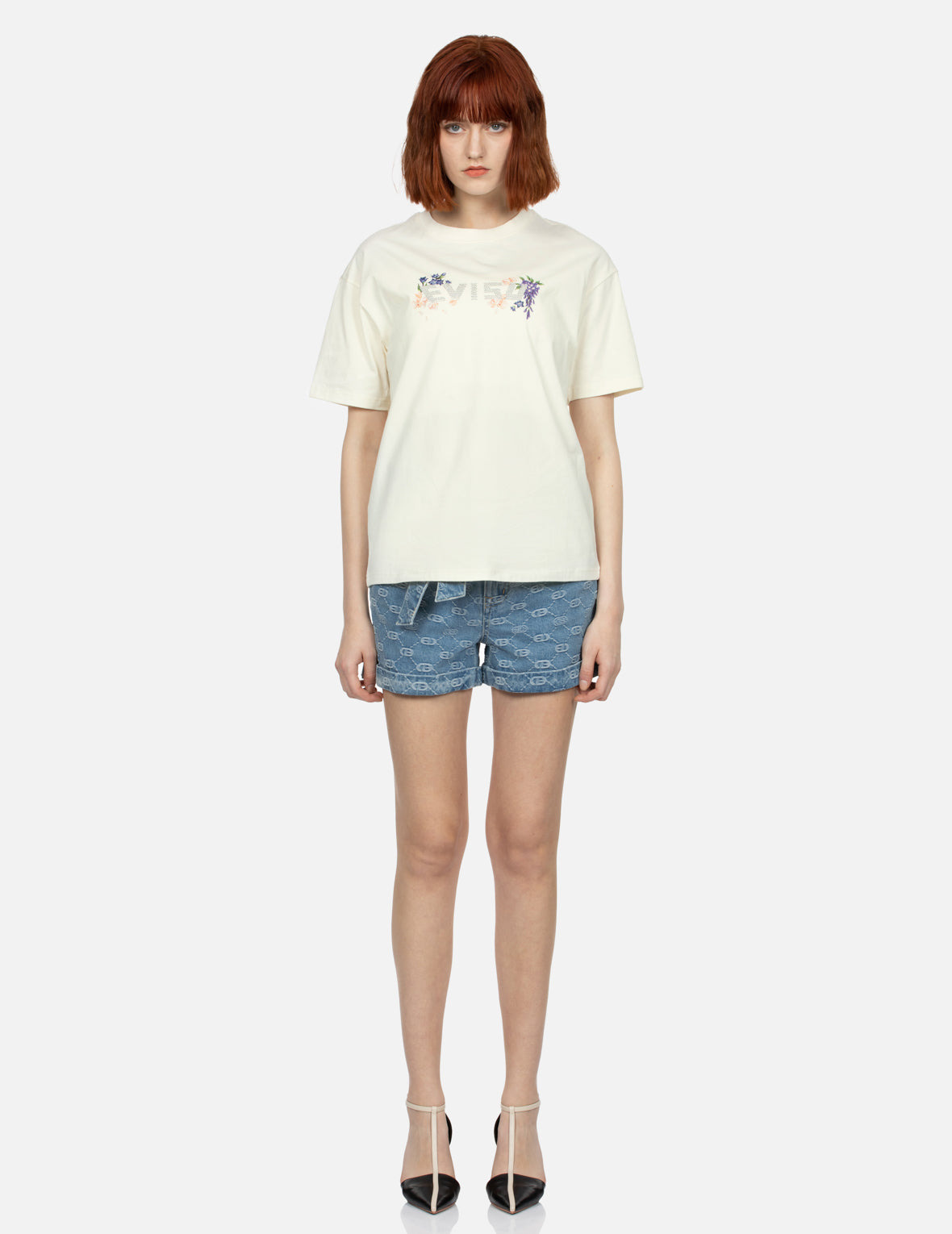 FLORAL PRINT AND RHINESTONE LOGO OVERSIZED T-SHIRT - 5