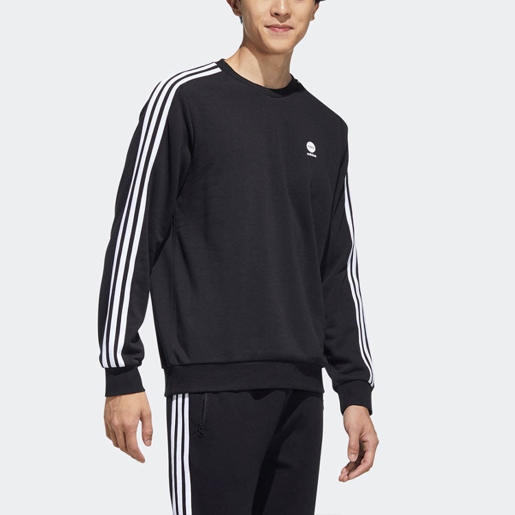 Men's adidas neo Side Stripe Sports Pullover Round Neck Black HD4668 - 3