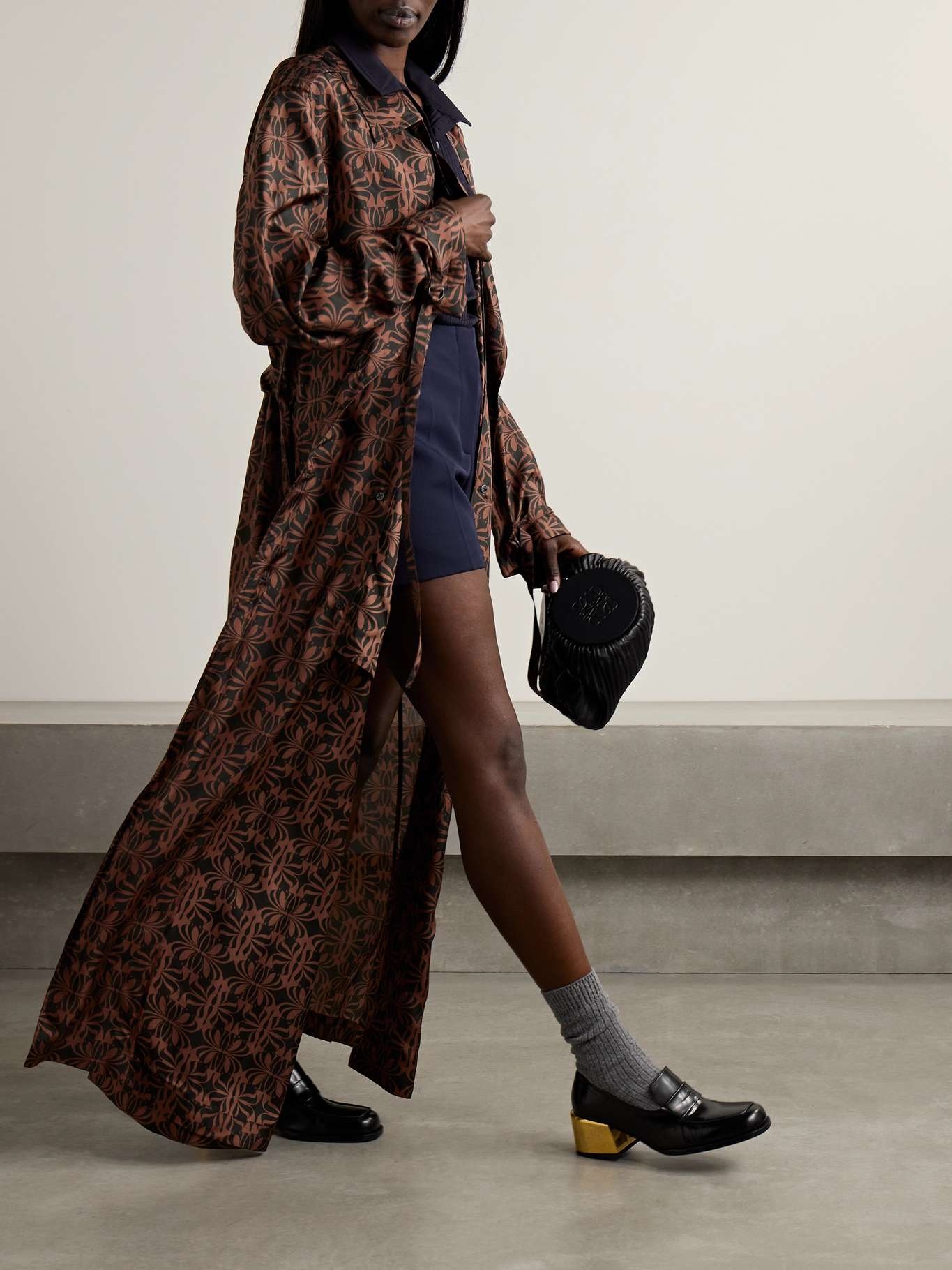 Belted printed silk trench coat - 2