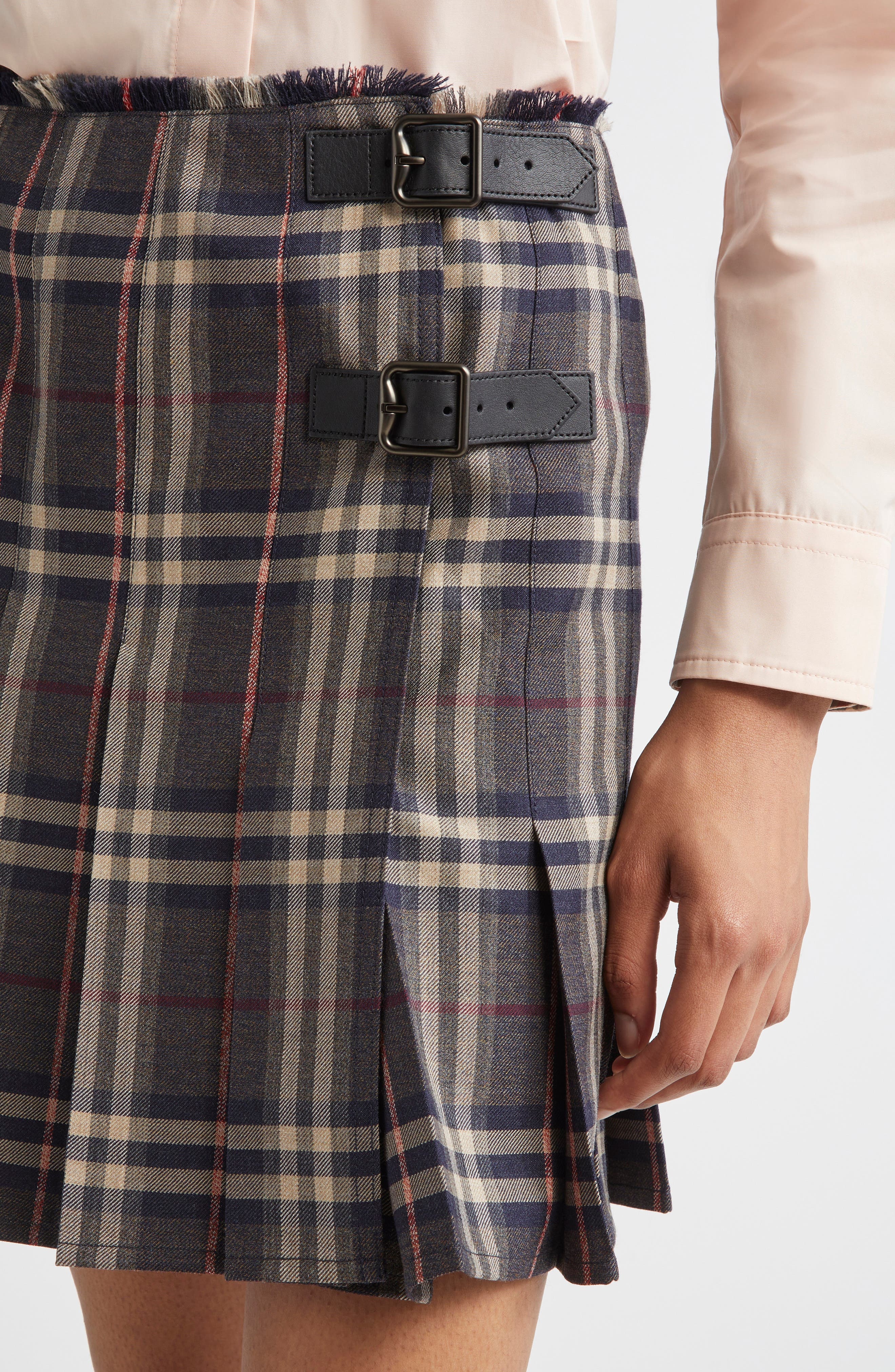 burberry Check Pleated Wool Skirt in Fig/Black Amethyst at Nordstrom - 5