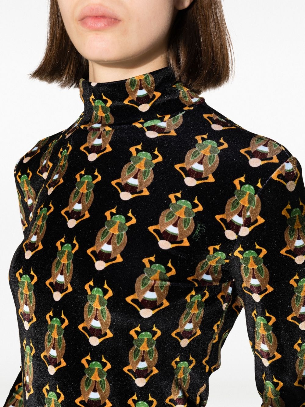 scarab-motif velvet T-shirt - 5