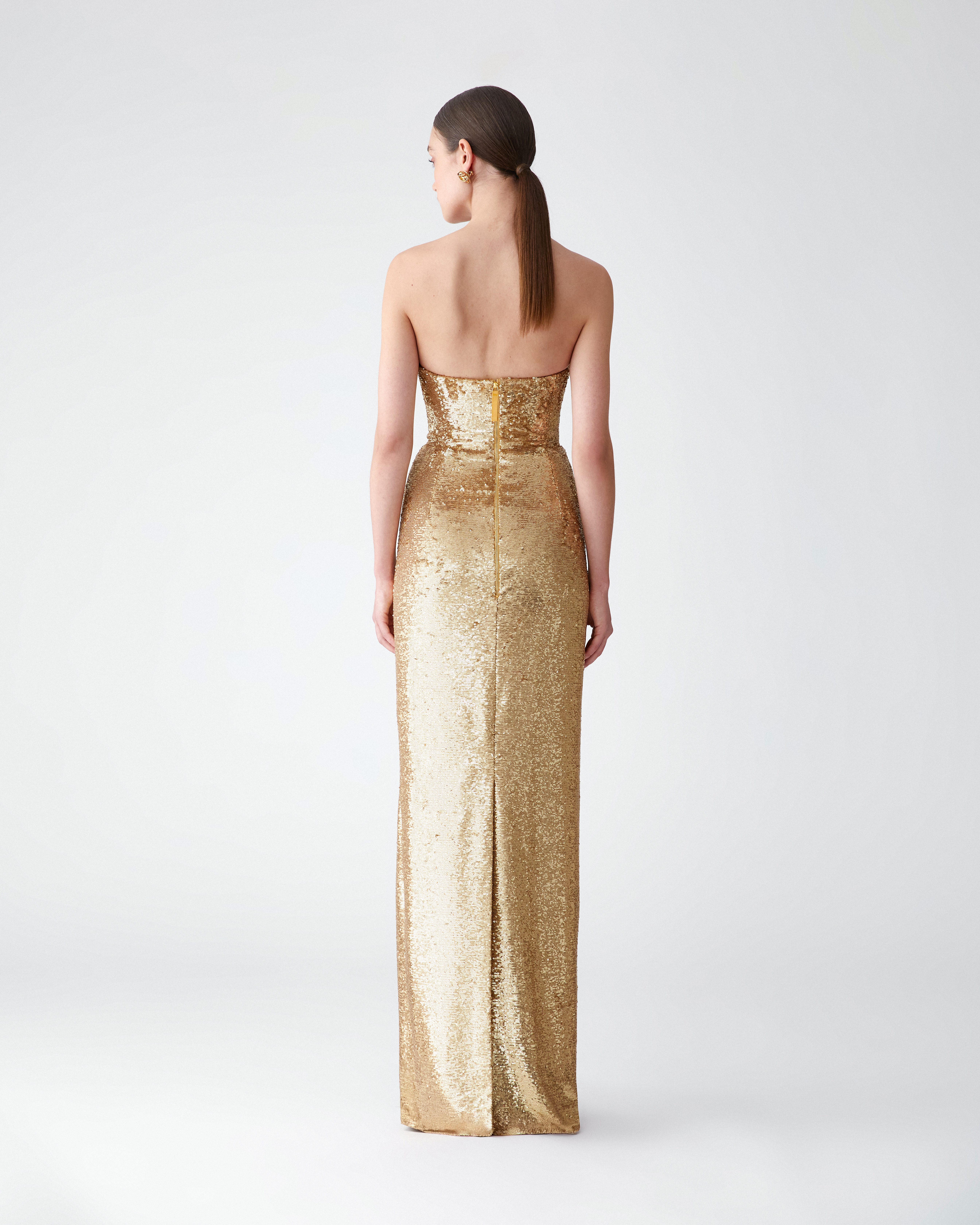 U-Neck Sequined Gown with Rosettes - 3