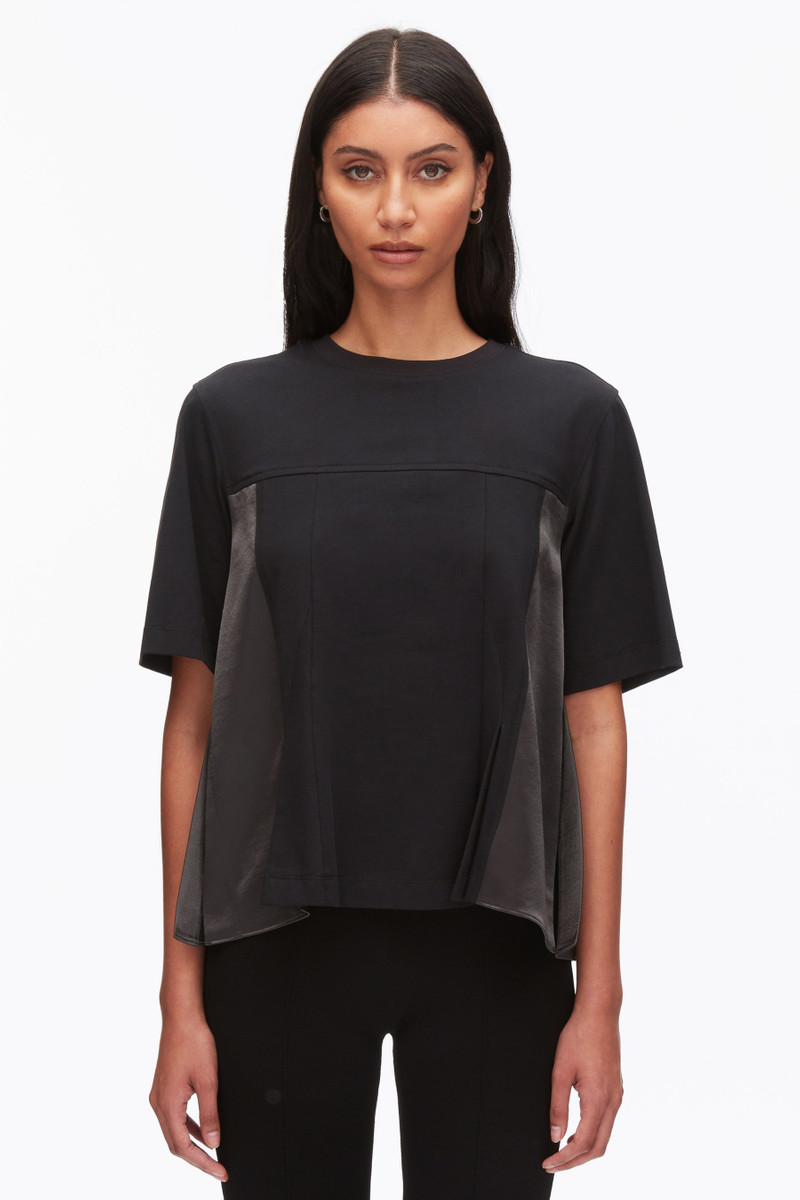 Puff Sleeve Flounce T-Shirt with Satin Panels 3