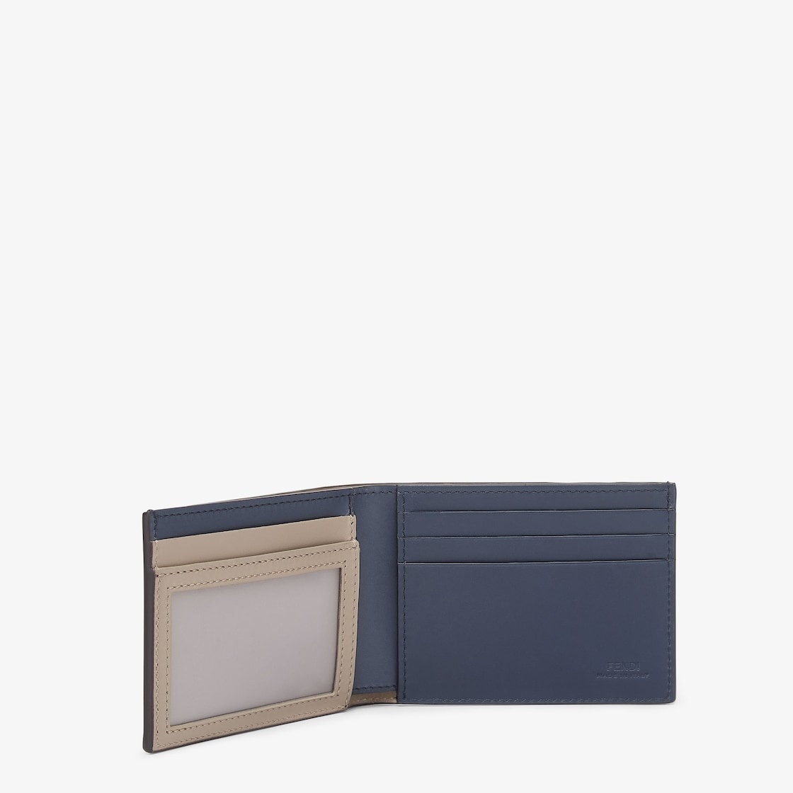 Bi-fold wallet with bill compartment, four card slots and one document pocket. Made of blue leather  - 3