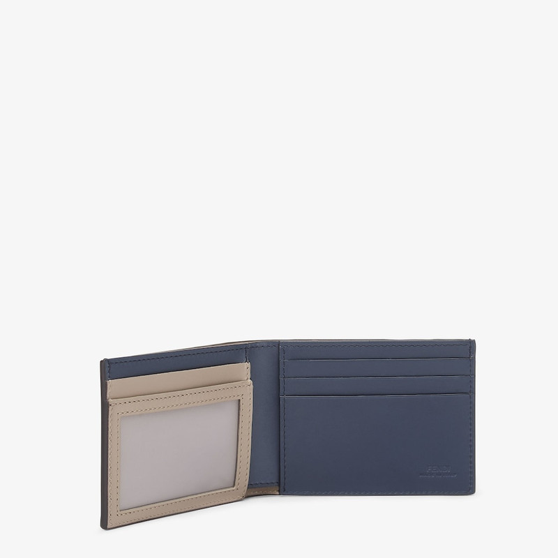 FENDI Bi-fold wallet with bill compartment, four card slots and one document pocket. Made of blue leather  outlook