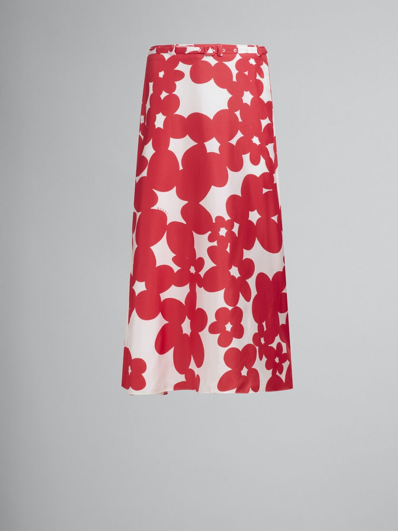 RED AND WHITE DILLIES PRINT SILK SKIRT 1