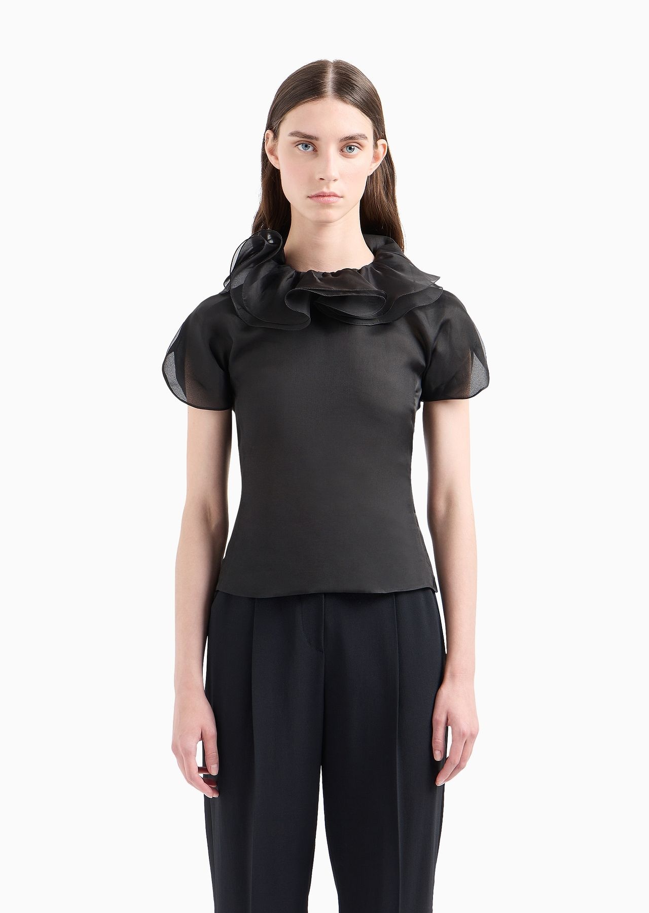 Moon Capsule collection silk organza blouse with petal collar and ruffles - 2
