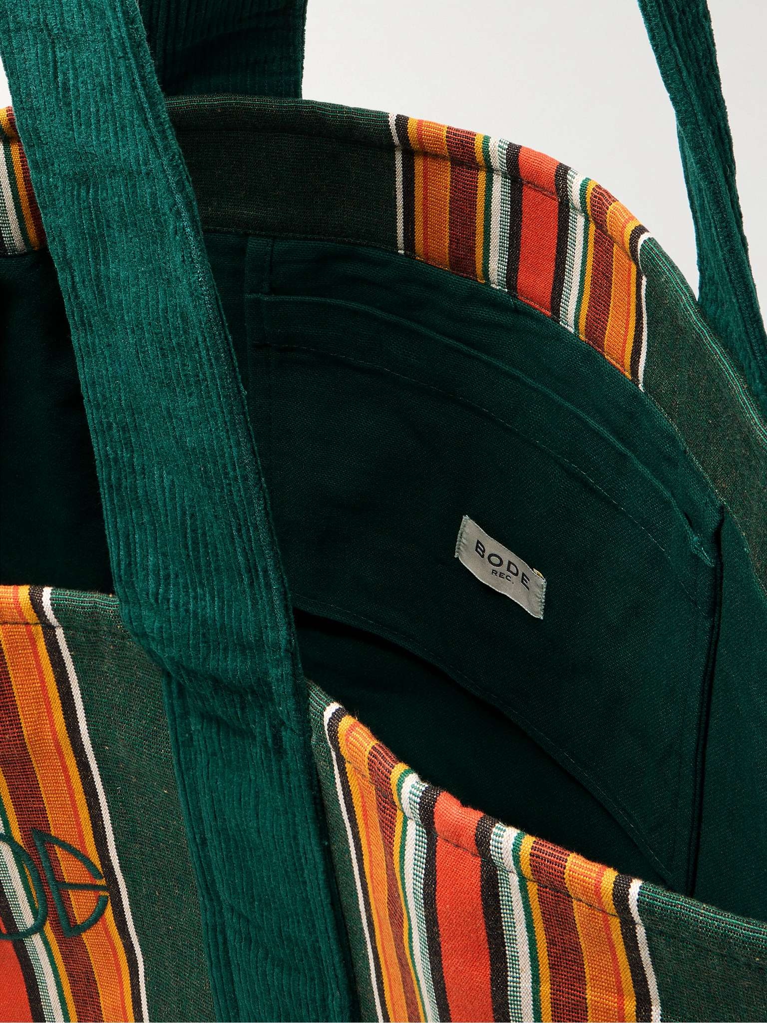 Parakeet Logo-Embroidered Striped Canvas and Corduroy Tote Bag - 5