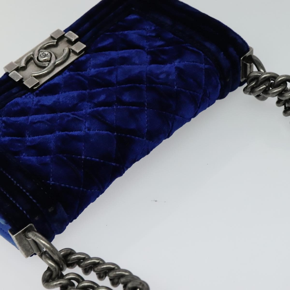 CHANEL Matelasse Chain Boy CHANEL Shoulder Bag Velor Blue CC - 7