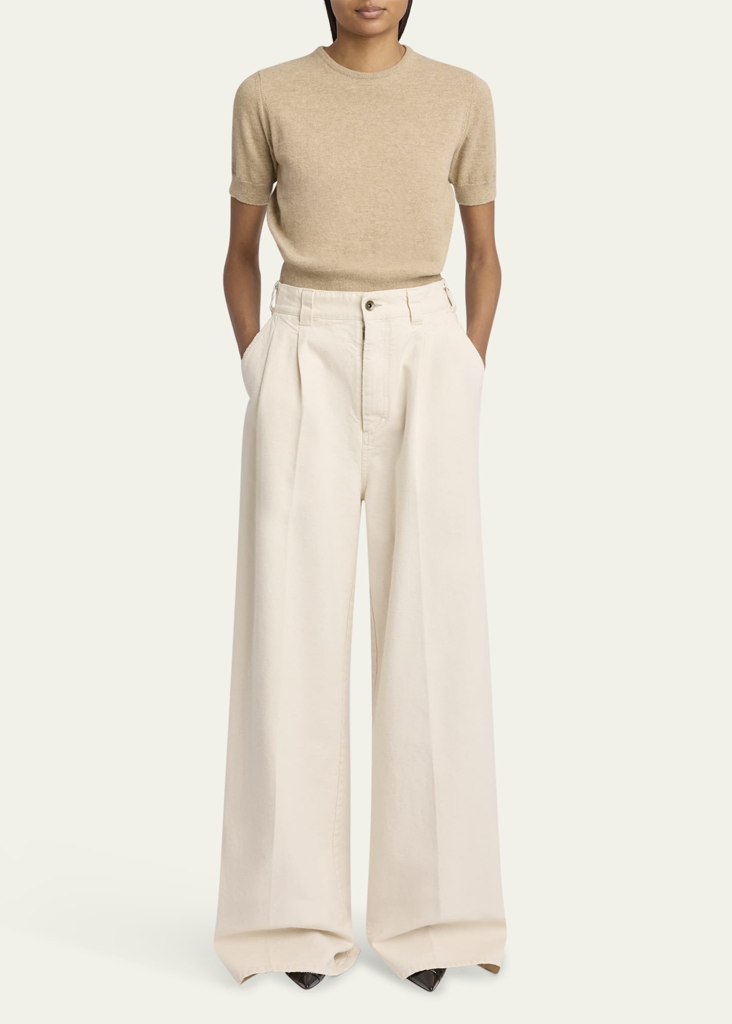 Canvas Denim Wide Leg Pants - 2