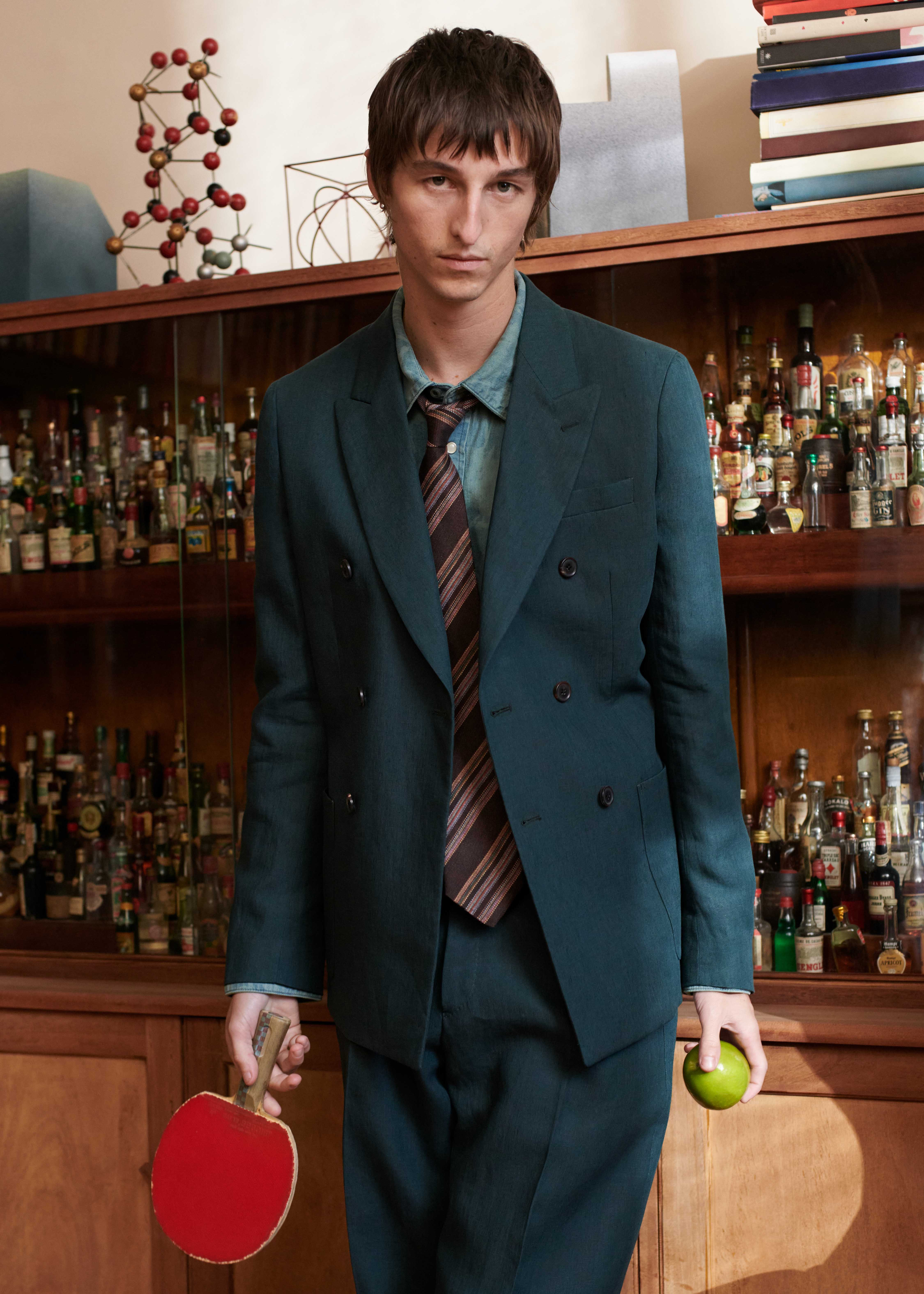 Dark Green Linen Double Breasted Blazer - 2