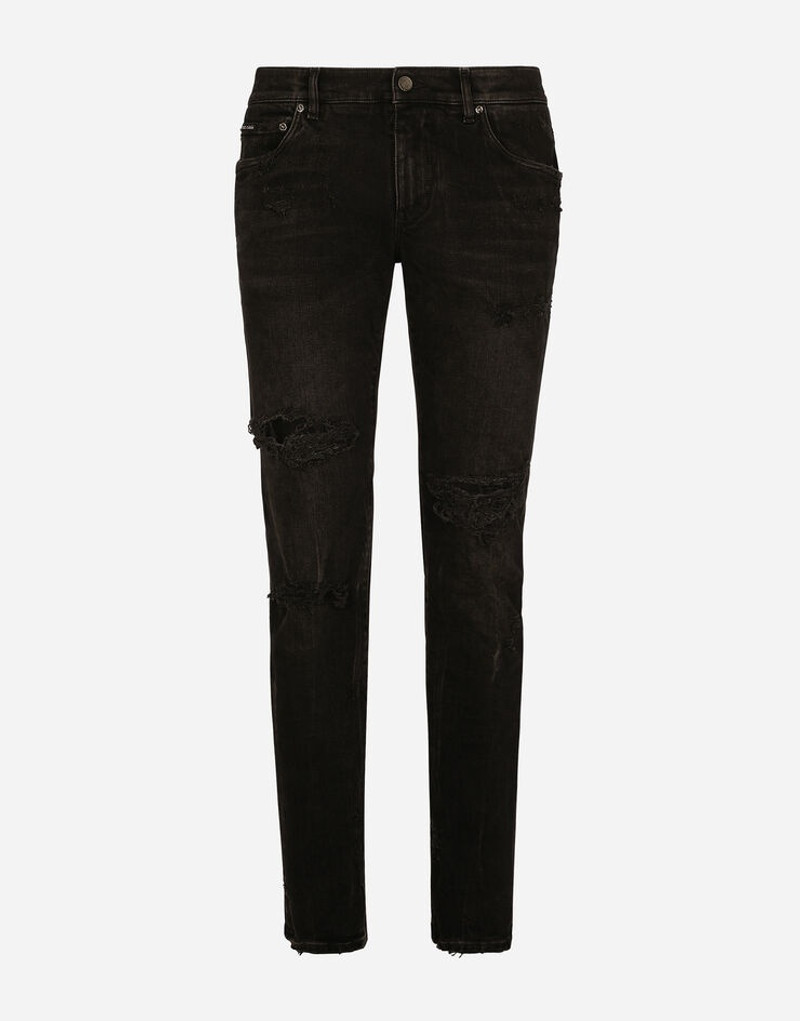 Skinny stretch denim jeans with rips 1