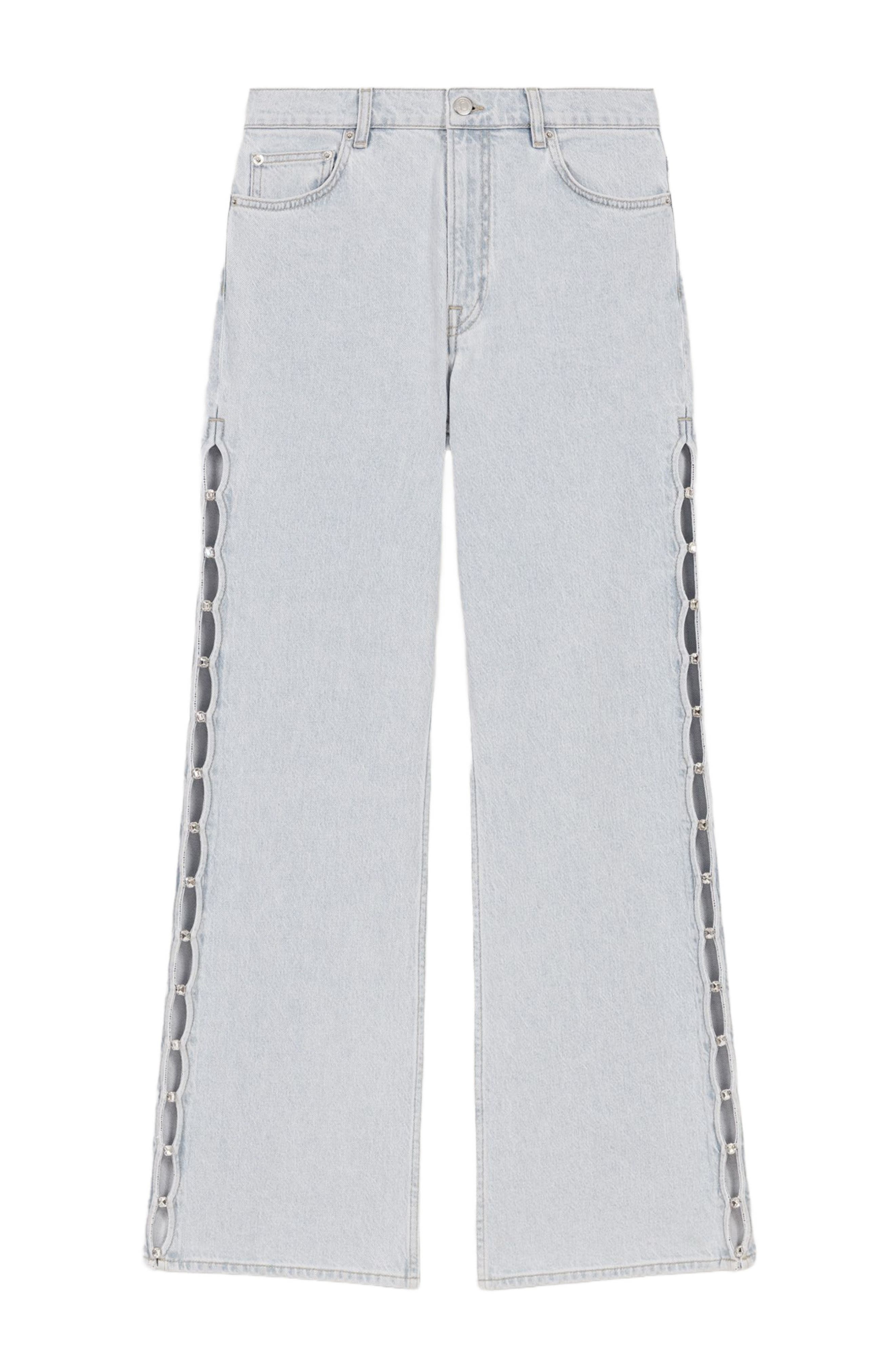 maje Wide-leg rhinestone cutaway jeans in Blue Sky at Nordstrom - 6