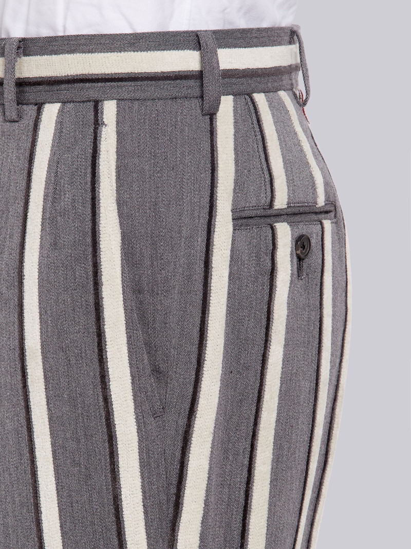 Medium Grey Velvet Bold Rep Stripe Wool Cotton Suiting Unconstructed Chino Short 5