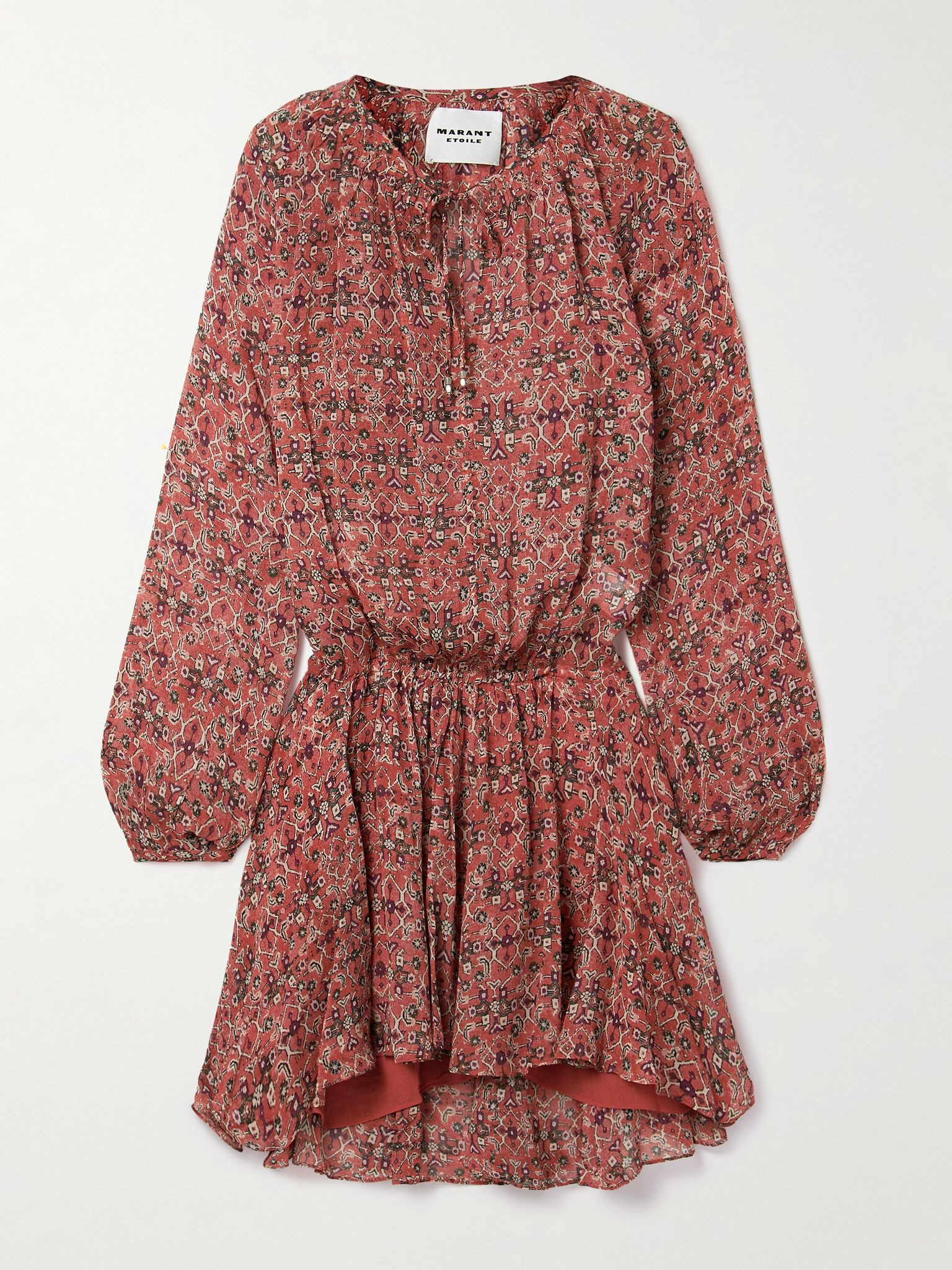 Bess gathered printed georgette mini dress Red - 1