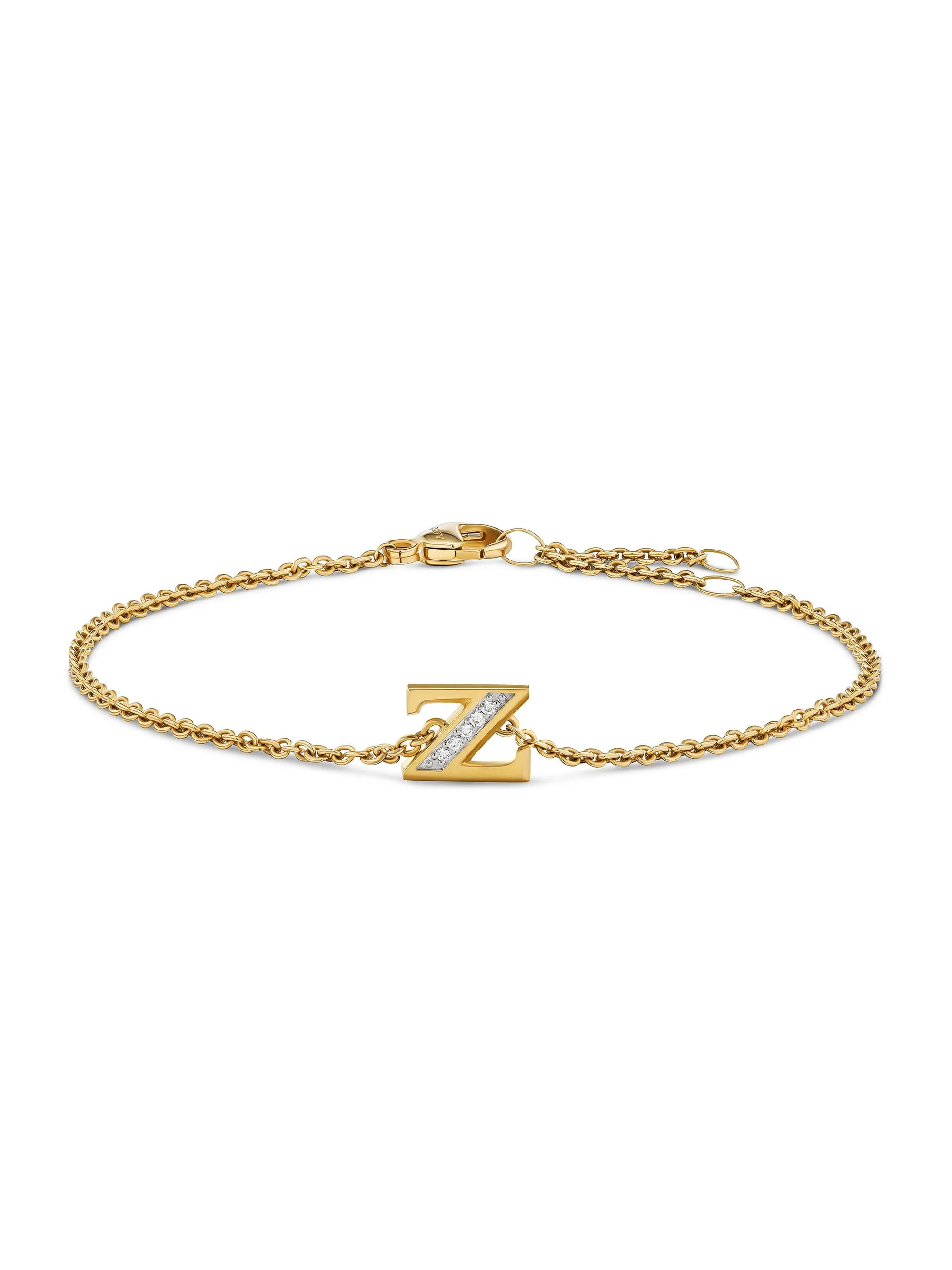Women's Petite Pavé Initial Chain Bracelet in 18K Yellow Gold - Initial Z - 1