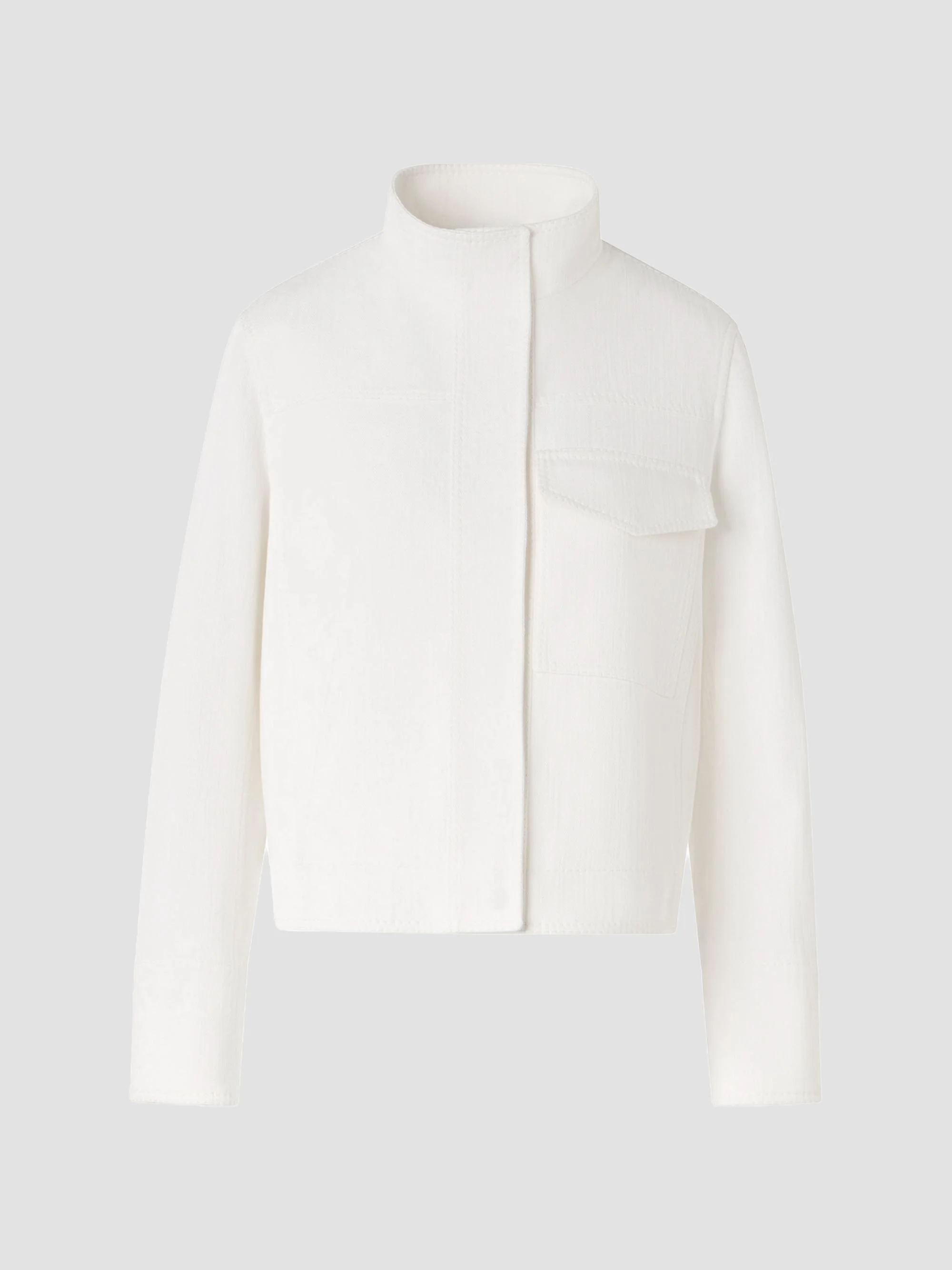 Women's Stretch Denim Stand Collar Jacket - Cream - 1