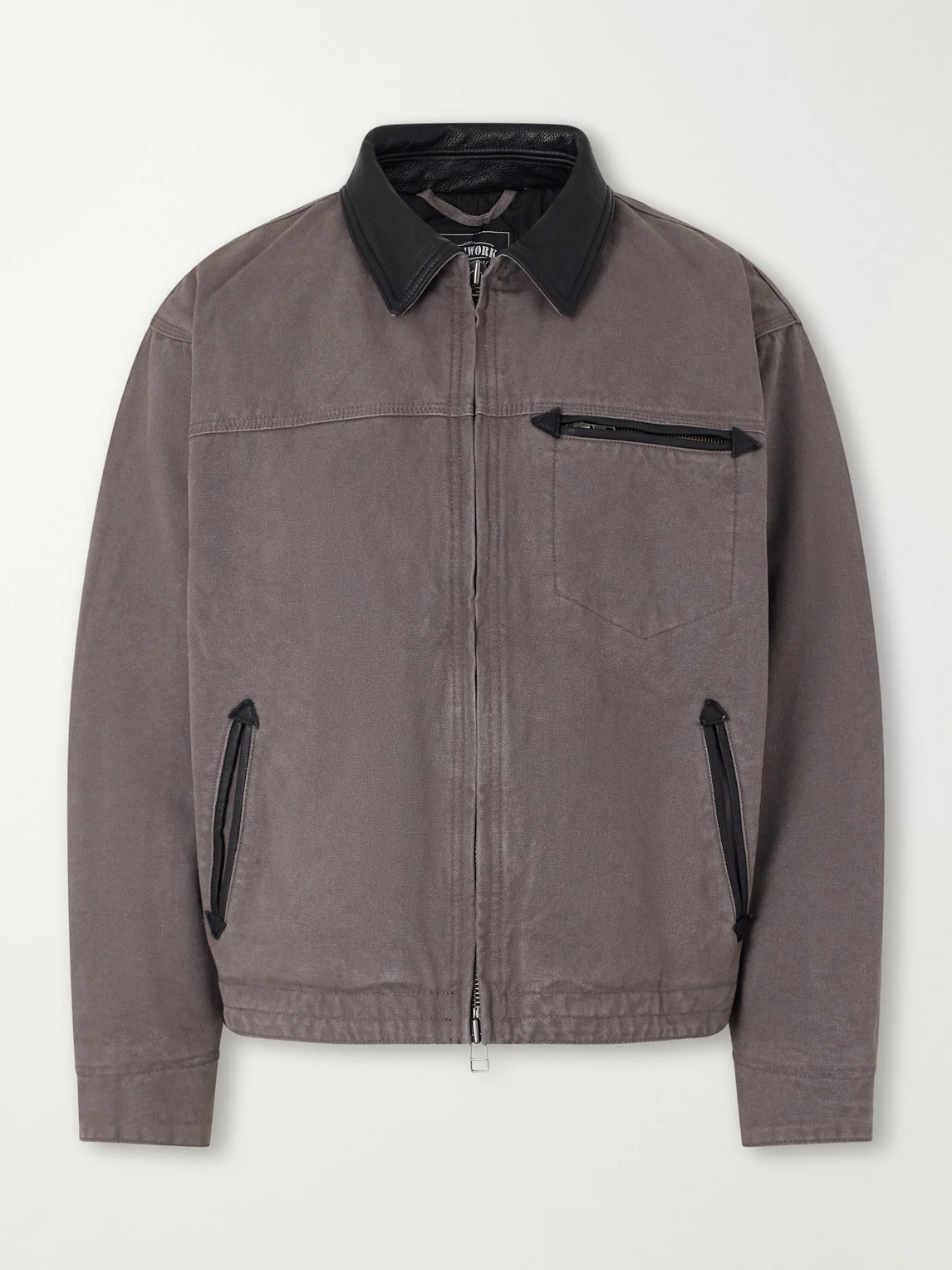 Distressed Leather-Trimmed Cotton-Canvas Jacket - 1