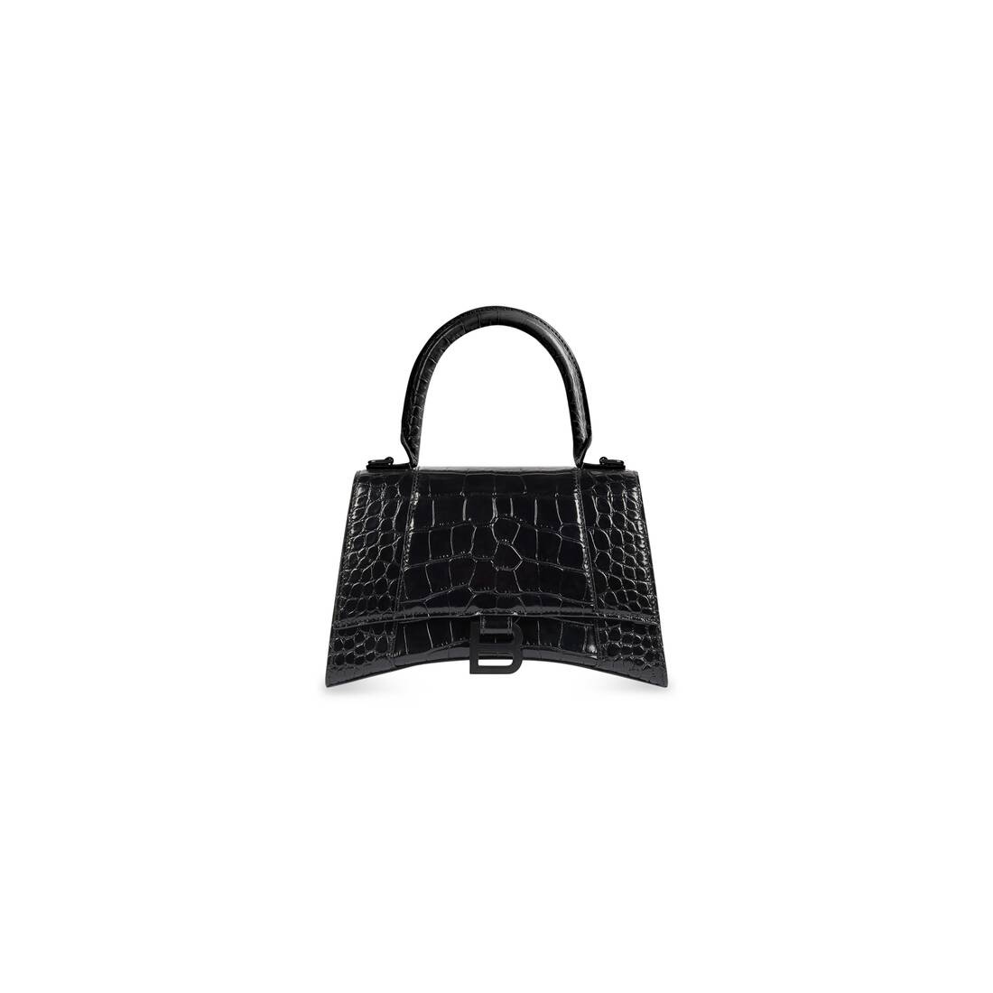 Women's Hourglass Small Handbag Crocodile Embossed in Black - 1