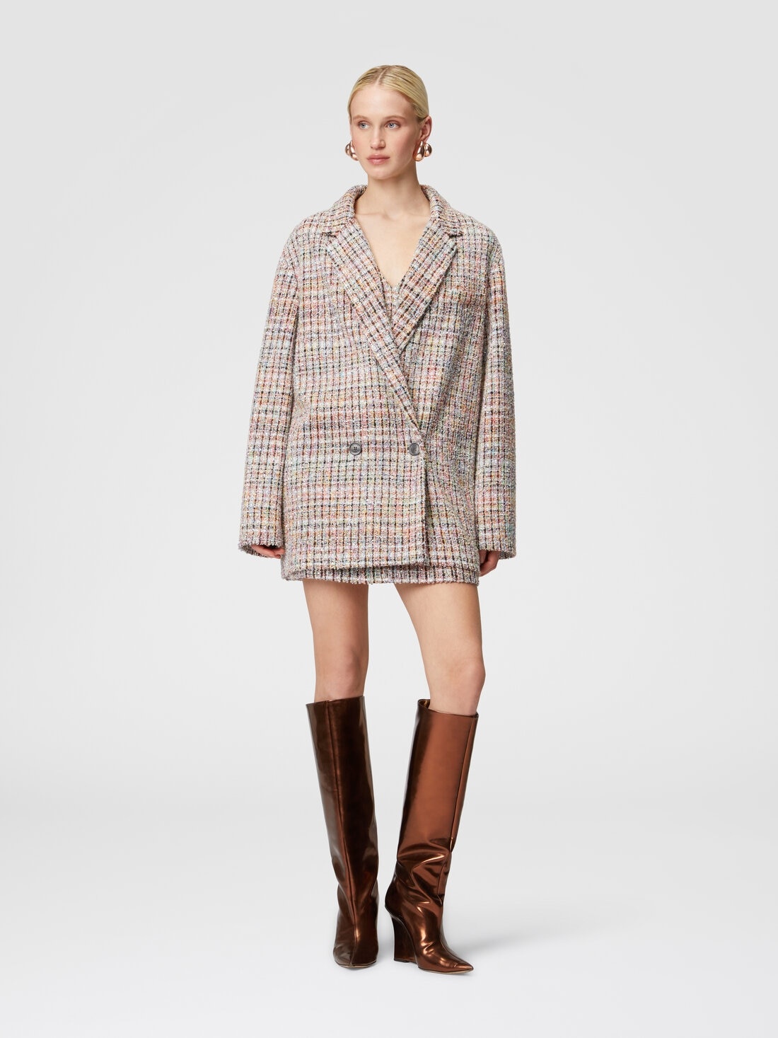 Double-breasted bouclé checkered blazer with sequins - 3