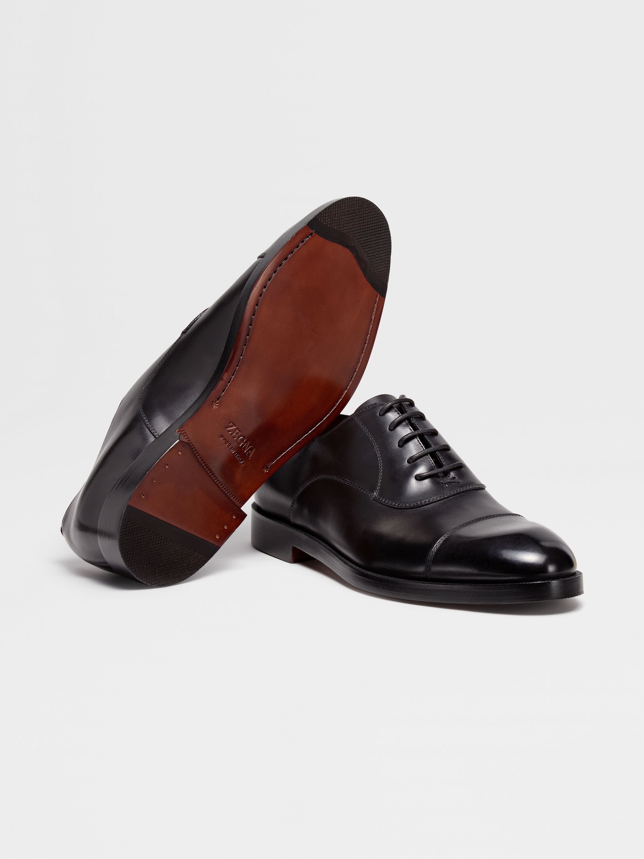 BLACK LEATHER TORINO OXFORD SHOES - 2