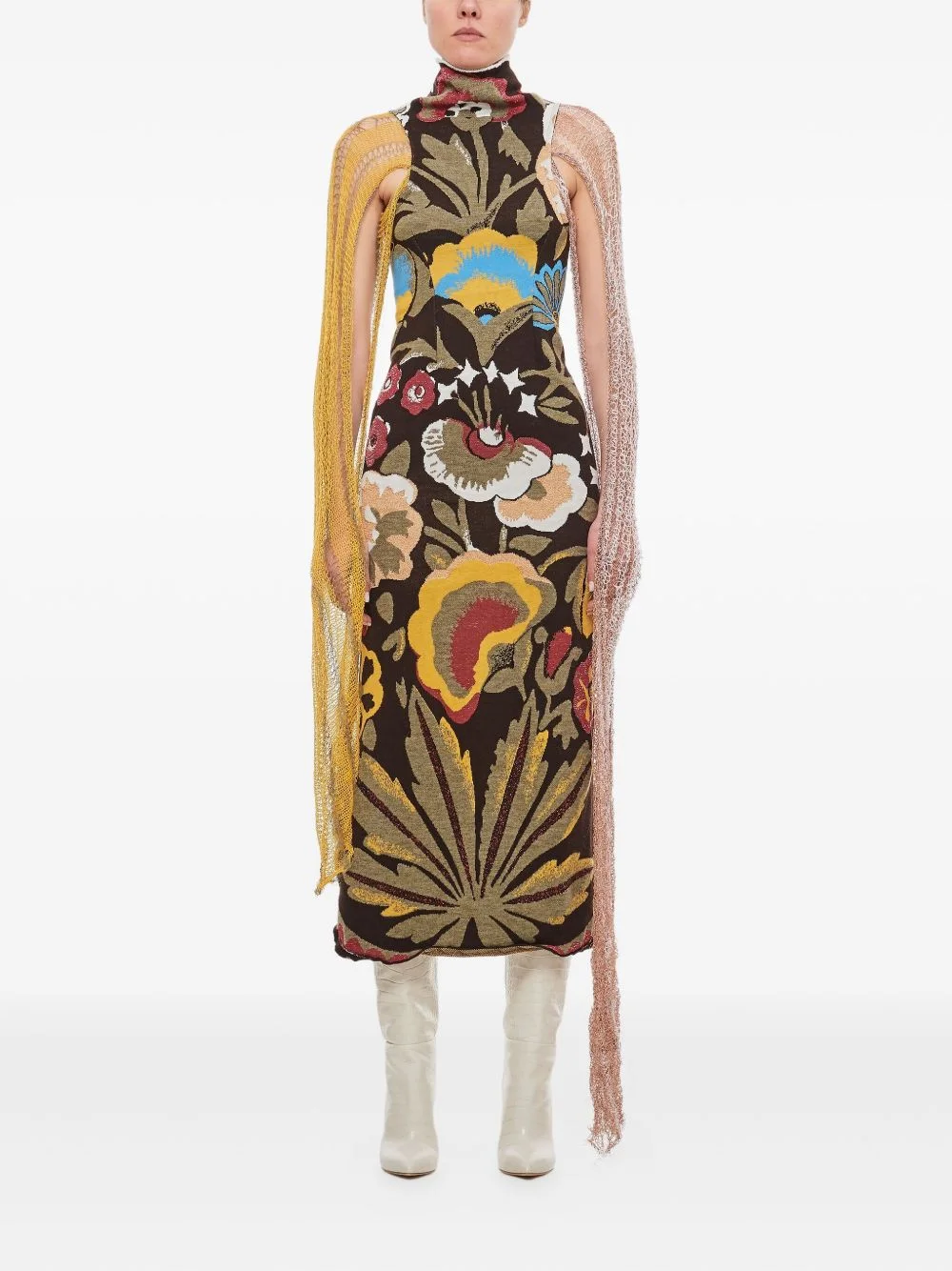 floral jacquard knit dress - 1