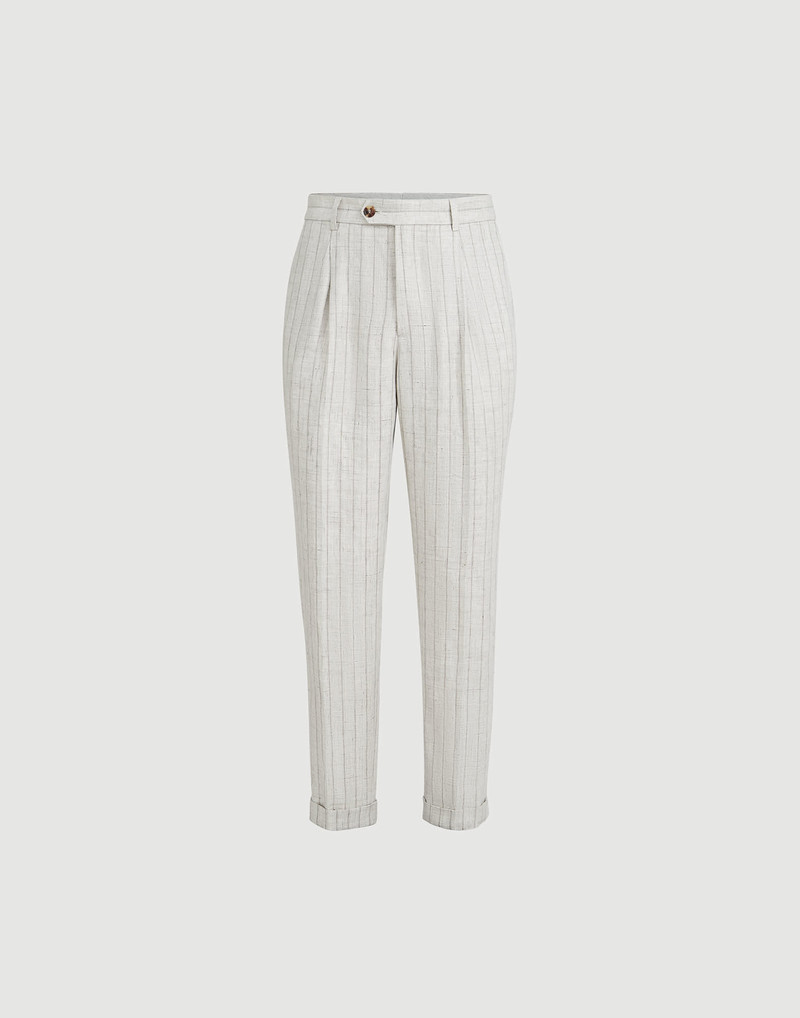 Chalk stripe linen twill trousers with pleat 1