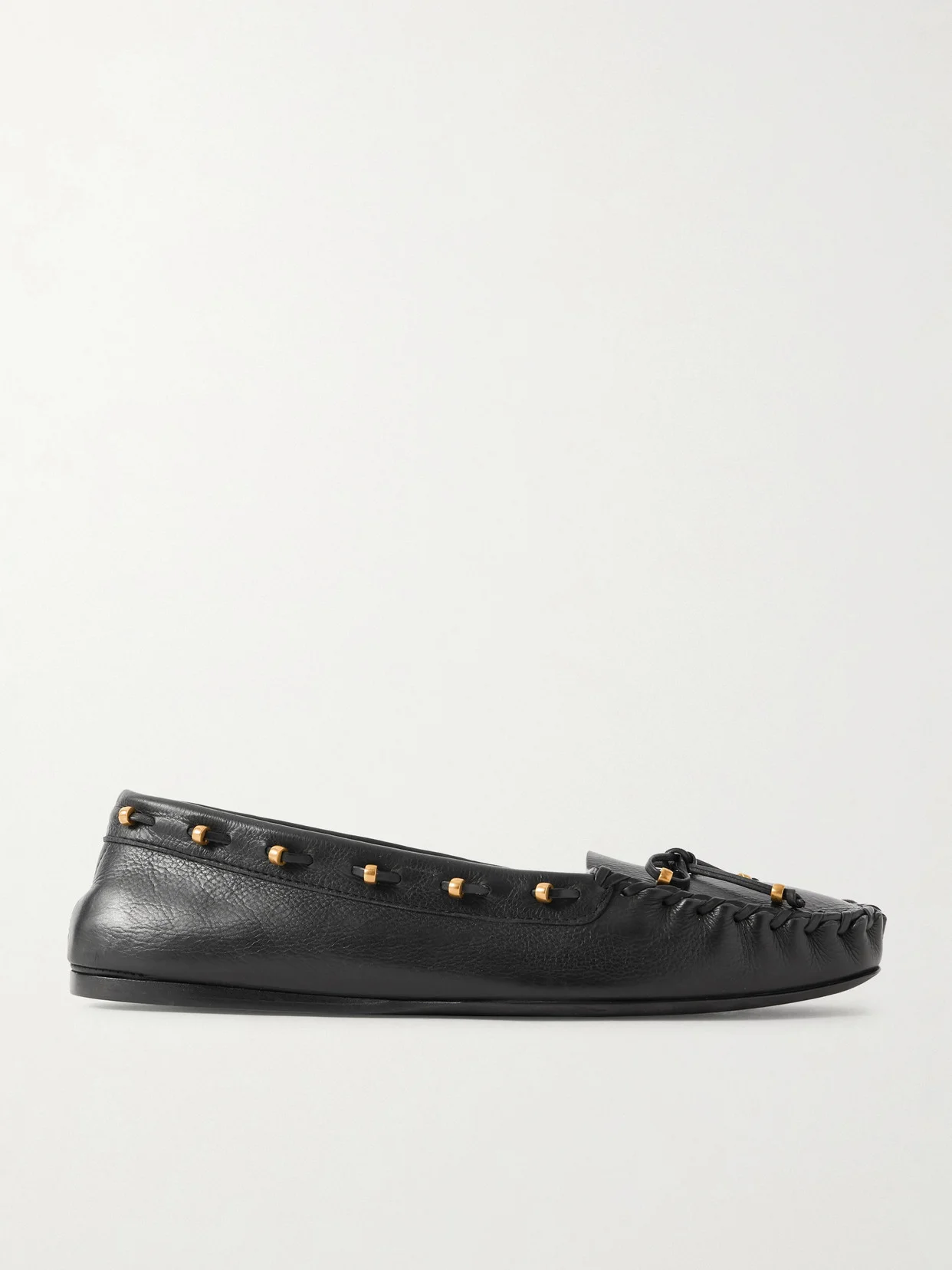 Milly Embellished Whipstitched Textured-leather Loafers - 1
