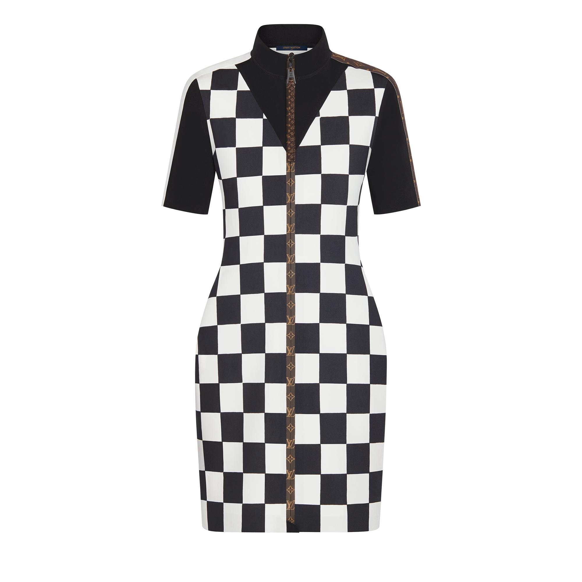 High-Neck Damier Dress In Technical Jersey - 1