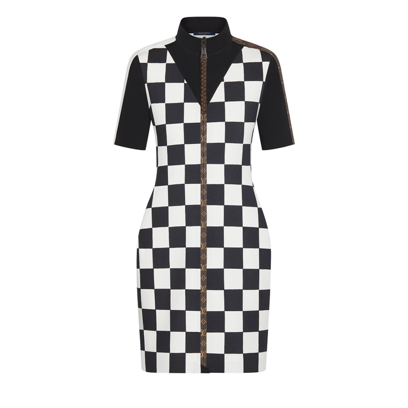 High-Neck Damier Dress In Technical Jersey - 1