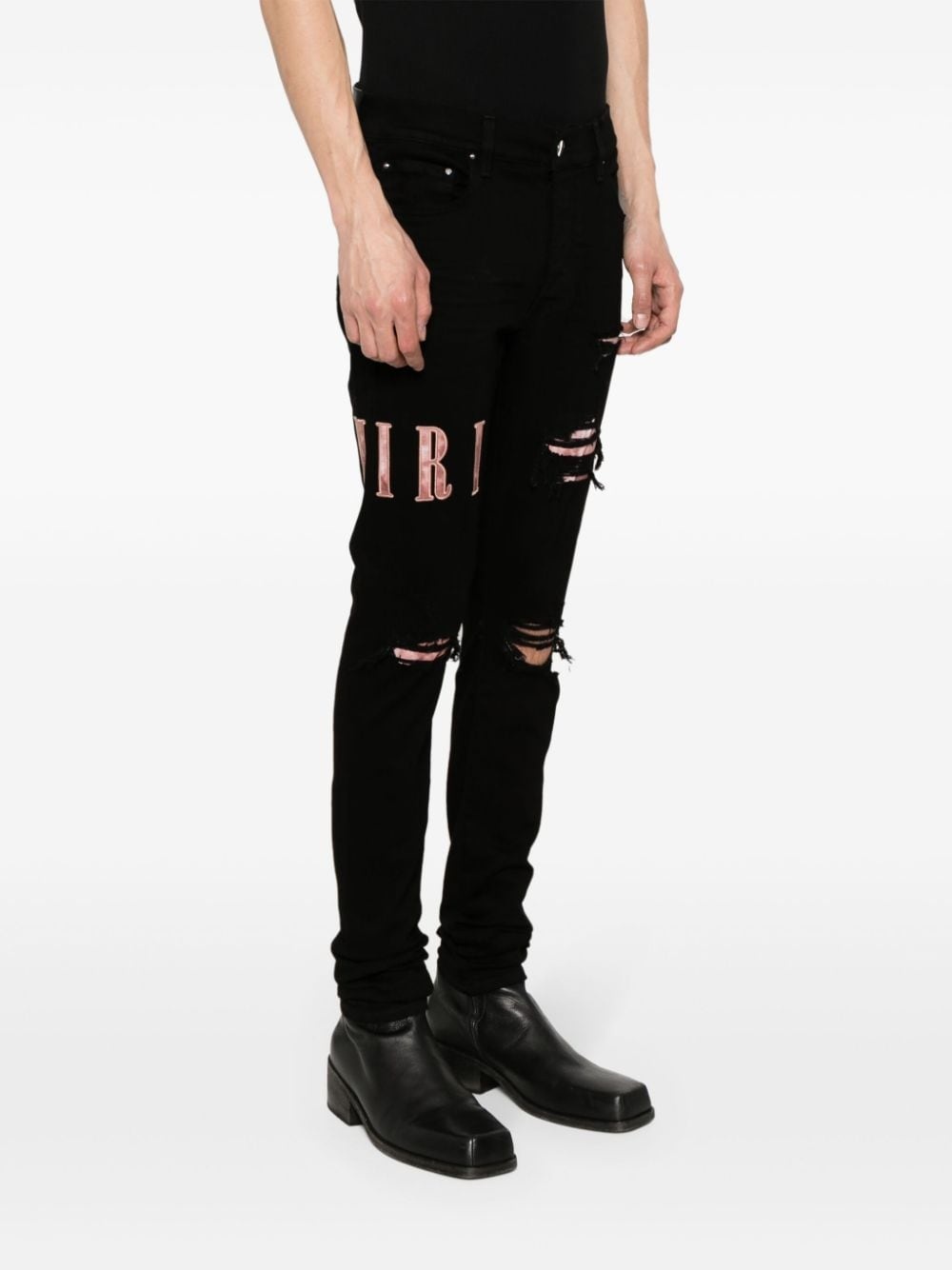 waxed logo-appliquÃ© skinny jeans - 3