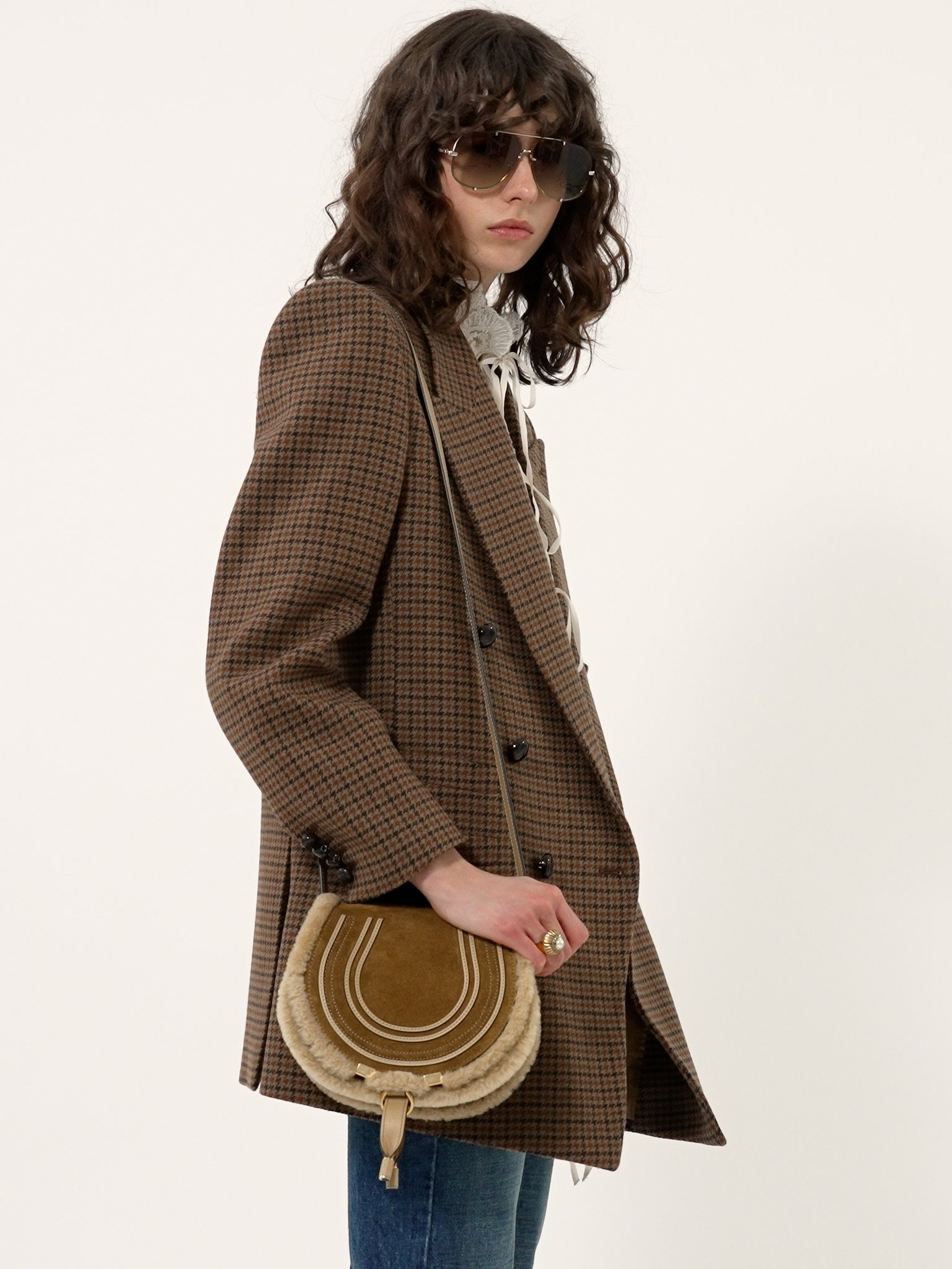 SMALL MARCIE SADDLE BAG IN SUEDE LEATHER & SHEARLING - 4