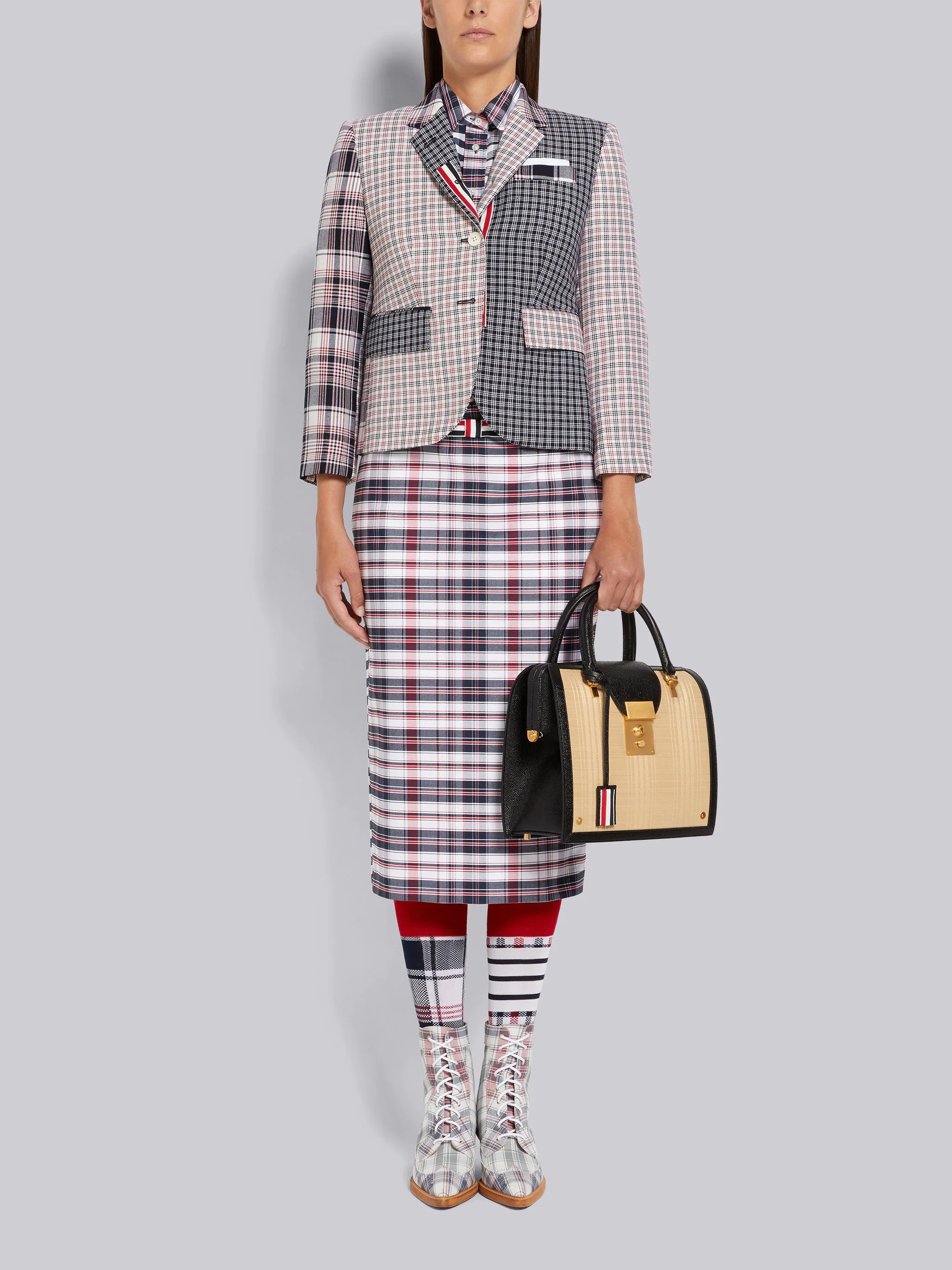 Multicolor Fun-Mix Stripe Plaid and Gingham Check Oxford Short Sleeve Below the Knee Shirtdress - 4