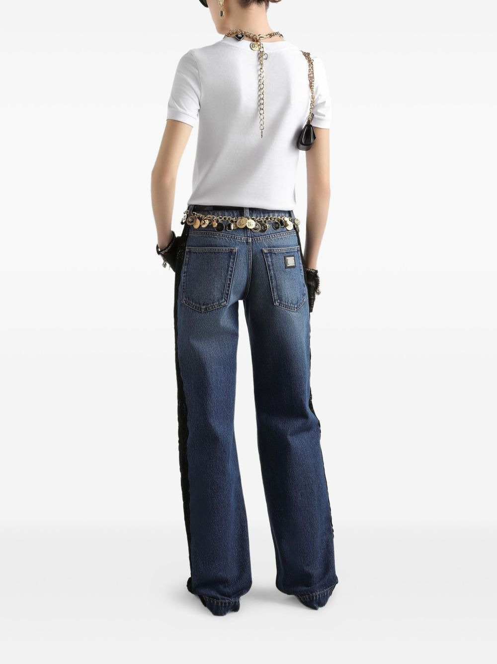 lace-embroidered jeans - 3