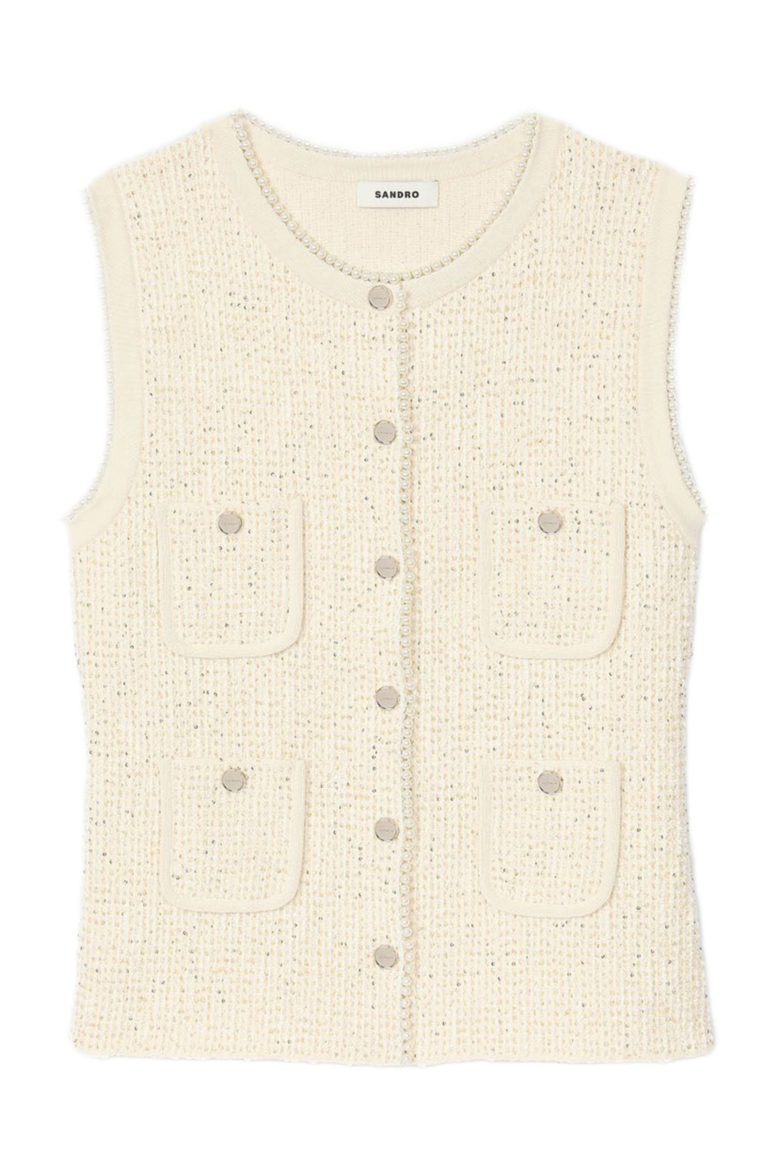 SANDRO Decorative tweed waistcoat in Ecru at Nordstrom - 5