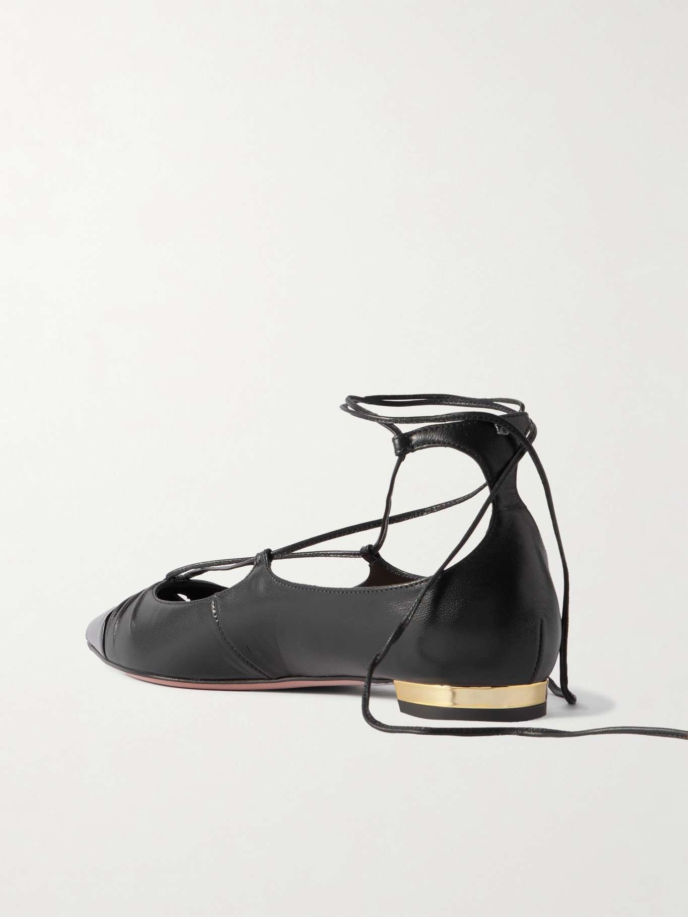 Gabi lace-up glossed-leather point-toe flats Black - 3