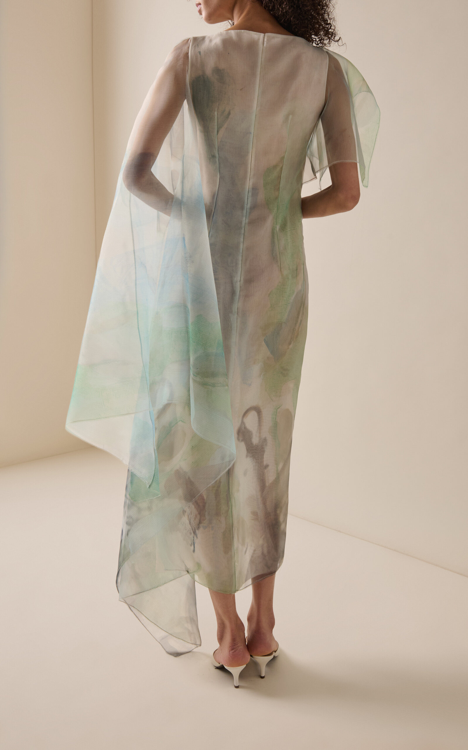 Draped Painting-Printed Organza Cocktail Dress multi - 4