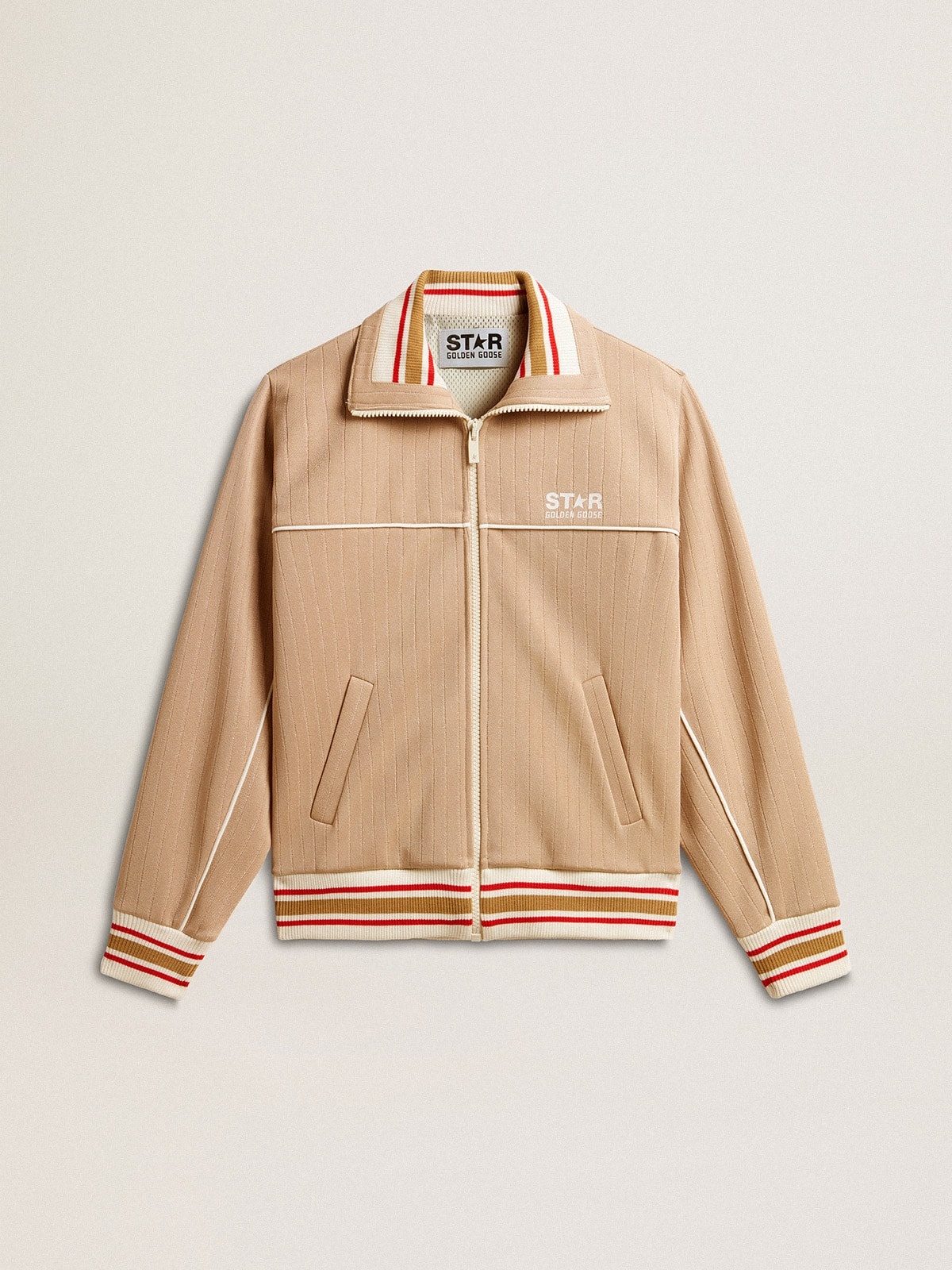 Women’s light beige zipped sweatshirt with white logo - 1
