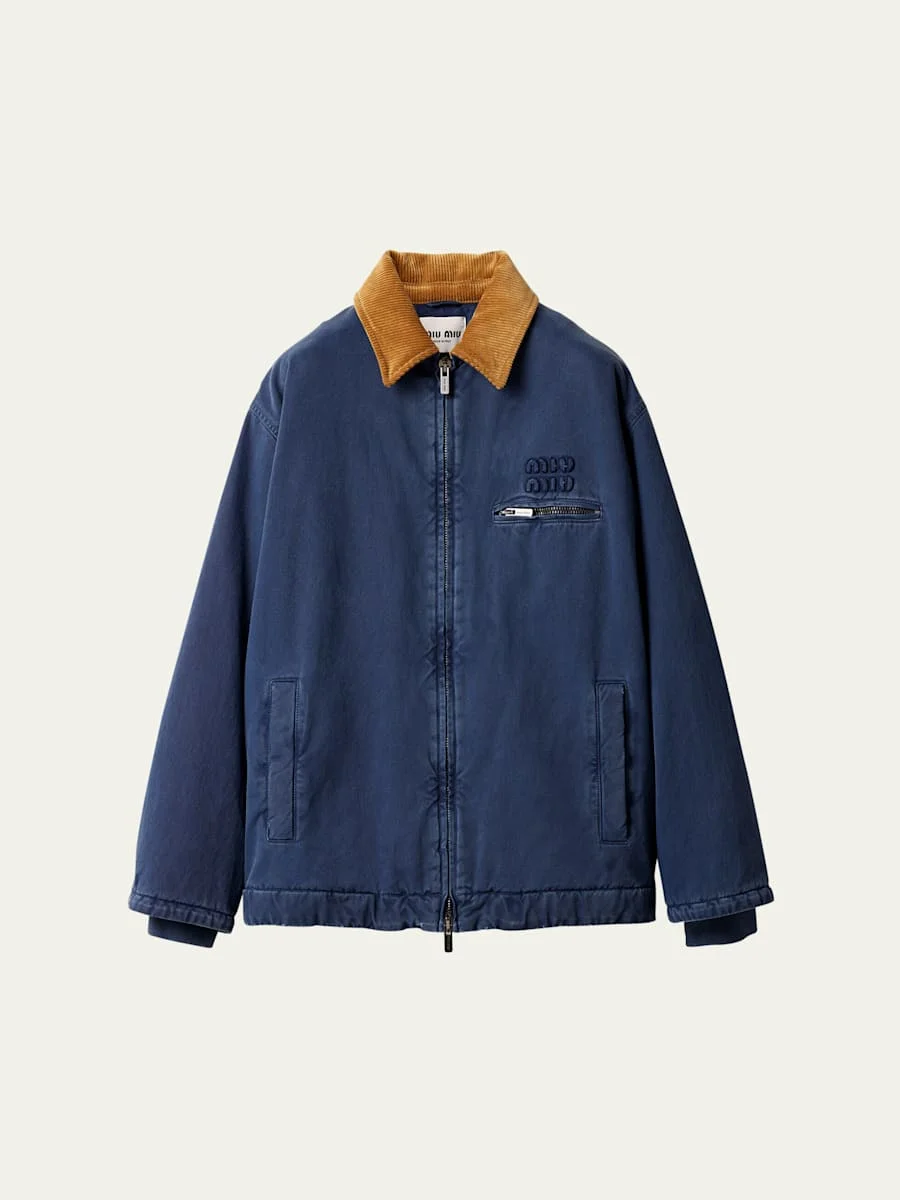 Cotton Trucker Jacket with Corduroy Collar - 1