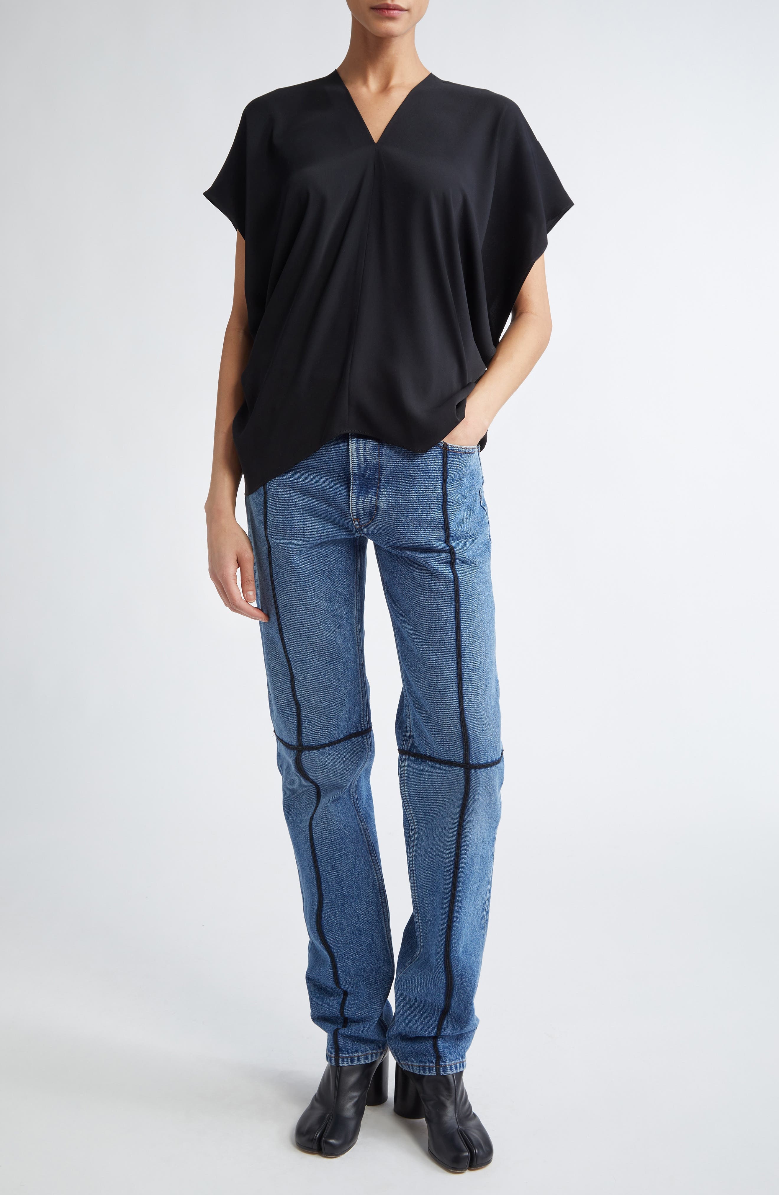 MM6 Maison Margiela Draped Short Sleeve Top in Black at Nordstrom - 2
