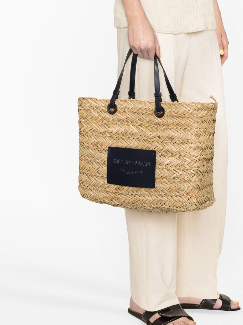 logo-patch woven-raffia tote beg - 3