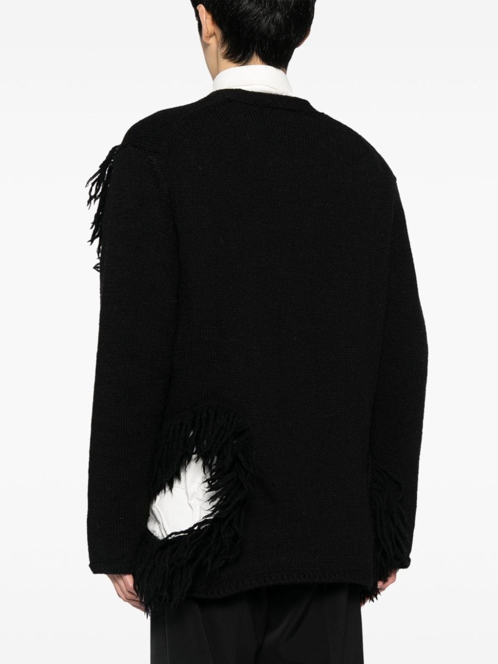 fringed cut-out wool cardigan - 4
