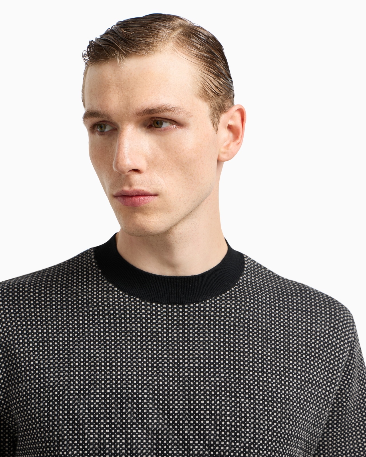 VIRGIN-WOOL JUMPER WITH TWO-TONE JACQUARD MICRO MOTIF - 5