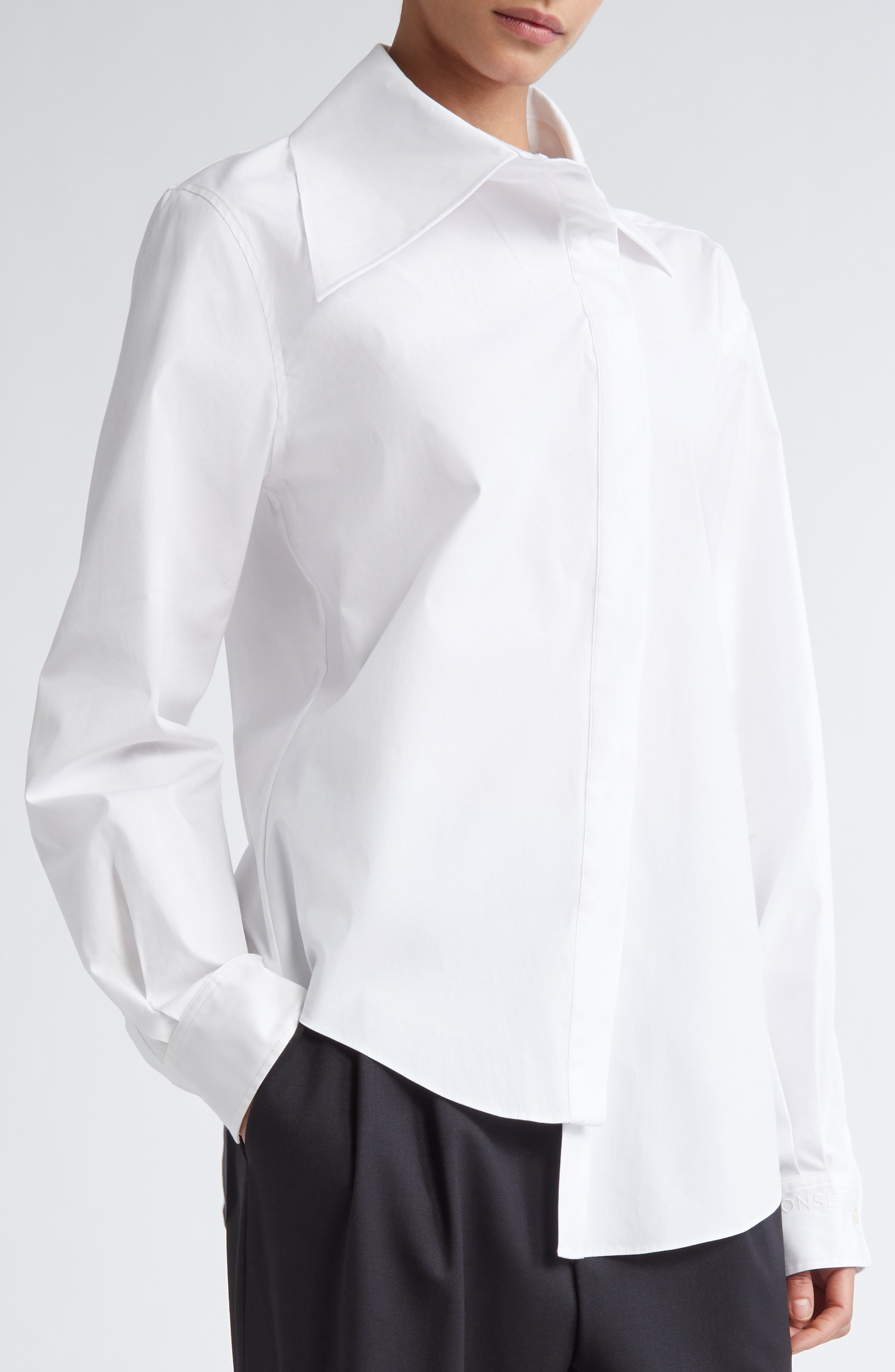 MONSE Asymmetric Collar Button-Up Shirt in Ivory at Nordstrom - 5