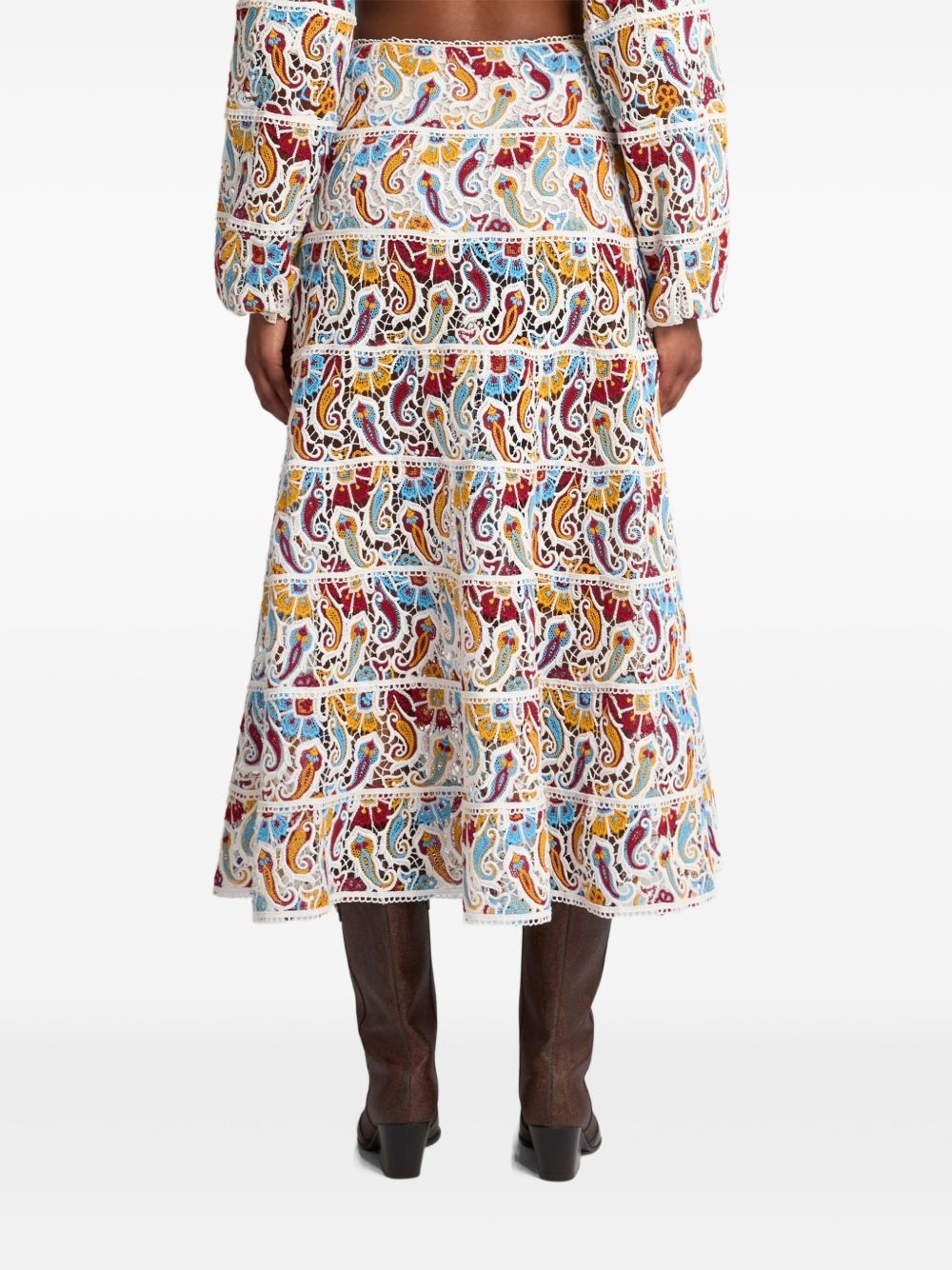 paisley-macramé midi skirt - 4